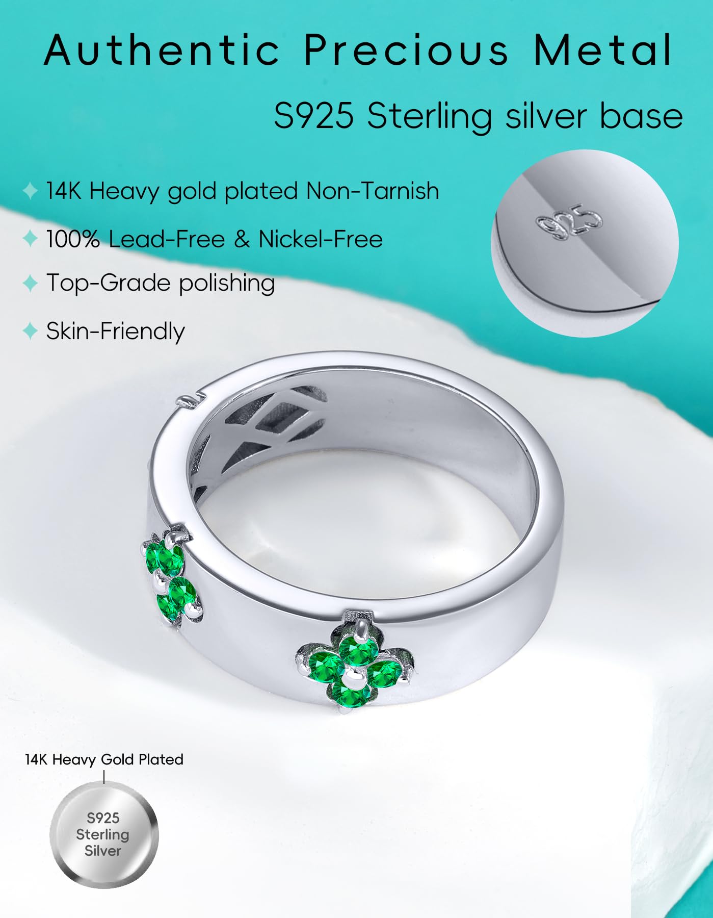 TIMELESSTAR Clover Moissanite Rings for Women Gifts,Premium Moissanite(D Color VVS1 Clarity 3EX Cut), 925 Sterling Silver 14K Gold Plated Non Tarnish