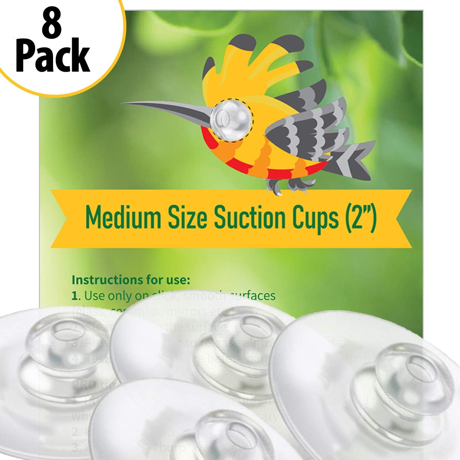 Replacement Suction Cups (8-Pack) - 2 Inch Diameter Heavy Duty Suction Cup for Window Bird Feeders by Nature Anywhere - Awesome for Shower, Kitchen Sink Caddy Suction Cup