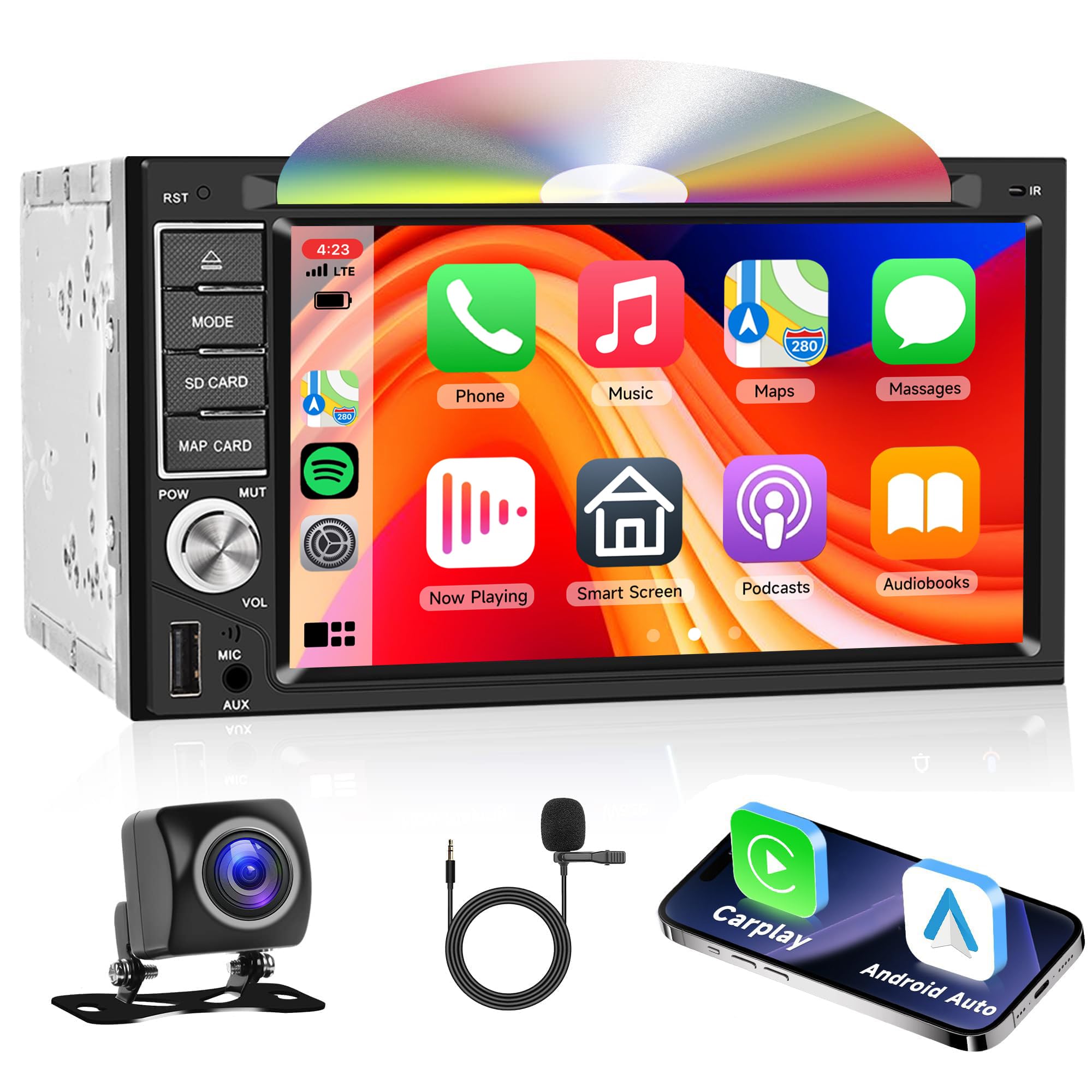 2DIN カーオーディオApple CarPlayAndroid Auto bt Double Din Car Stereo with CD/DVD Player CarPlay Android Auto, 6.2