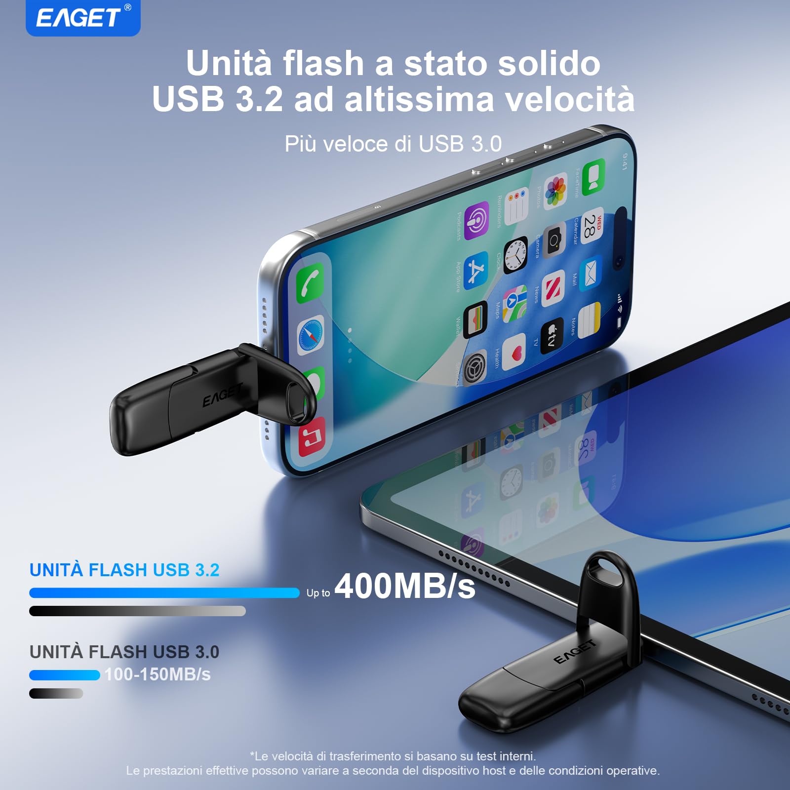 Eaget Chiavetta USB C da 256GB, Dual Drive Type-C e USB-A, flash drive a stato solido, fino a 400 MB/s ad alta velocità, design in metallo, SSD esterno portatile per iPhone 15/16/17, Android, laptop