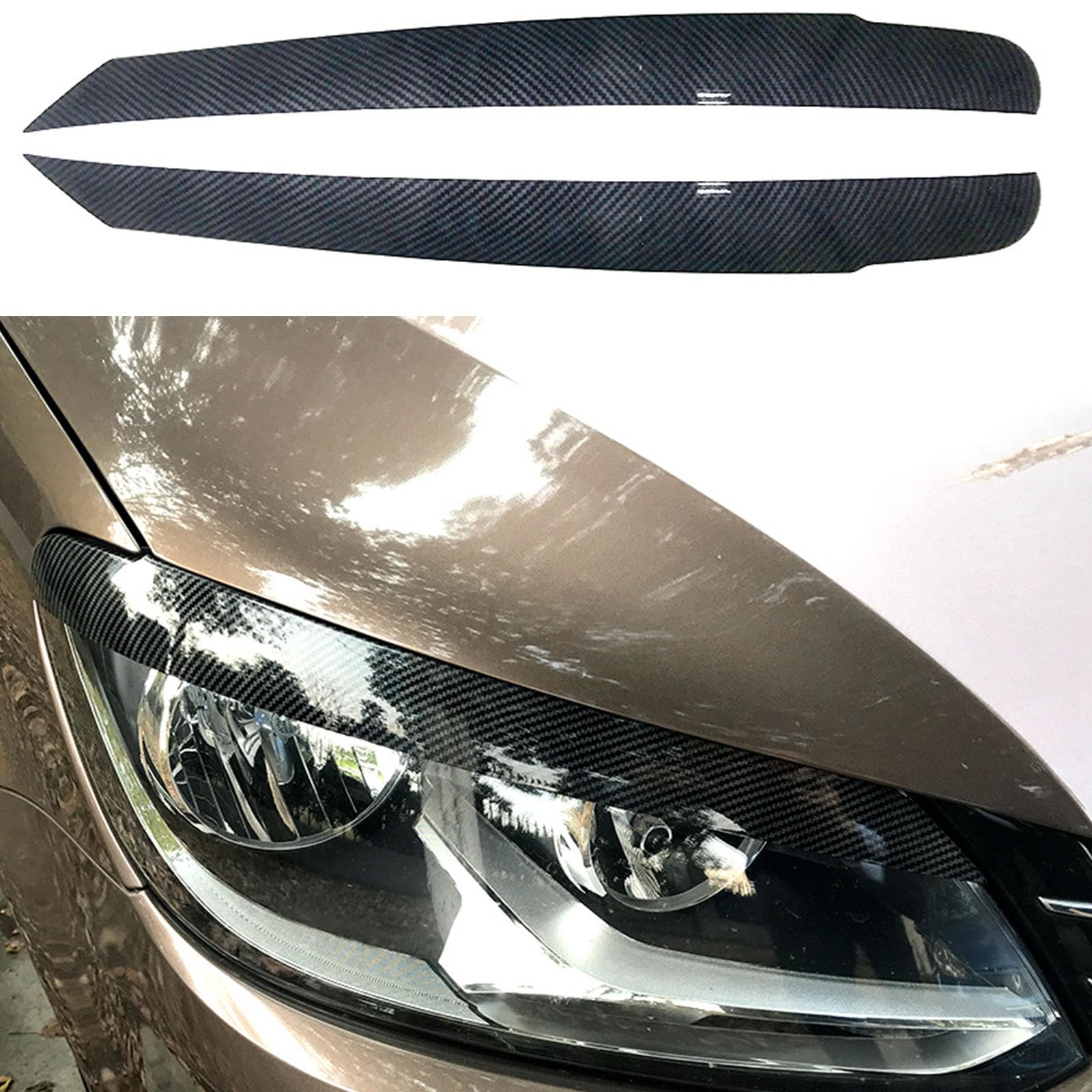 YPFYBHD Compatible with VW Touran 2011-2015, 1 Pair Car Headlight Eyebrow Eyelid Lamp Car Evil Eye Car Sticker Exterior Accessories Modification, Carbon Fiber Look