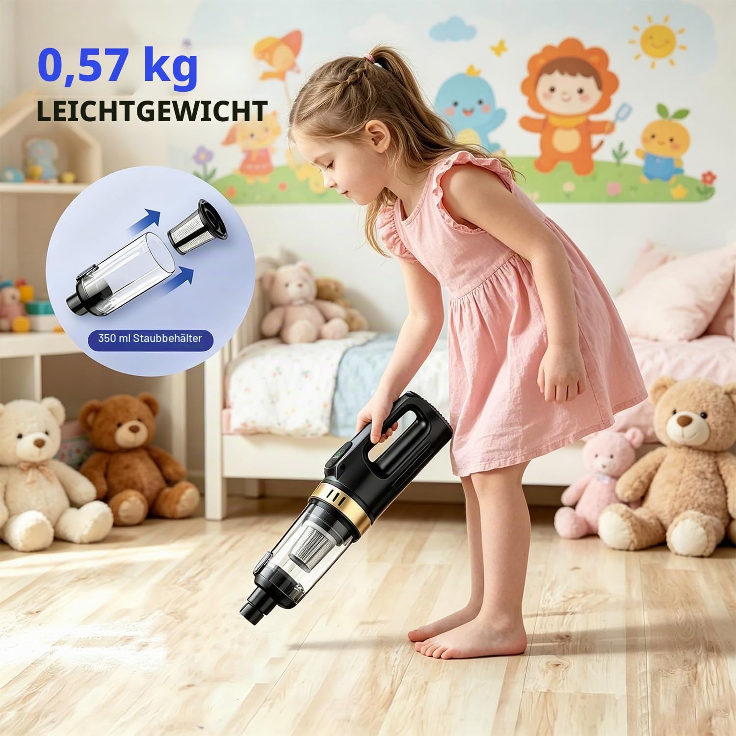 Handstaubsauger Akku, 4-in-1 Autostaubsauger Tragbarer Staubsauger Kabellos 22000Pa Auto Staubsauger Stark, Bürstenloser Motor, Mini Staubsauger für Tierhaare, Auto, Haushalt