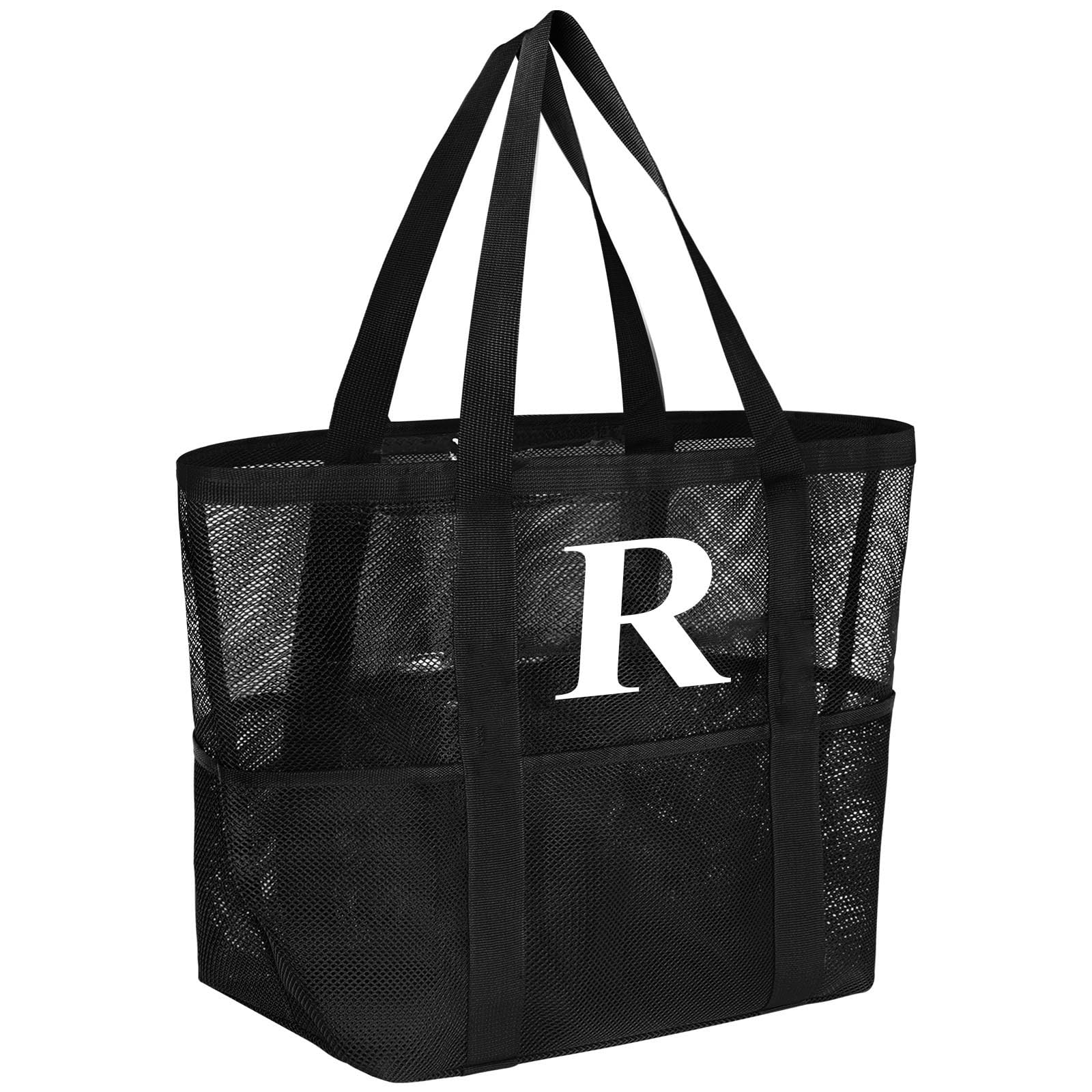 wanchel Personalized Mesh Beach Bag for Women - Waterproof Initial Tote Bag for Family Travel, Toys, Vacation Essentials