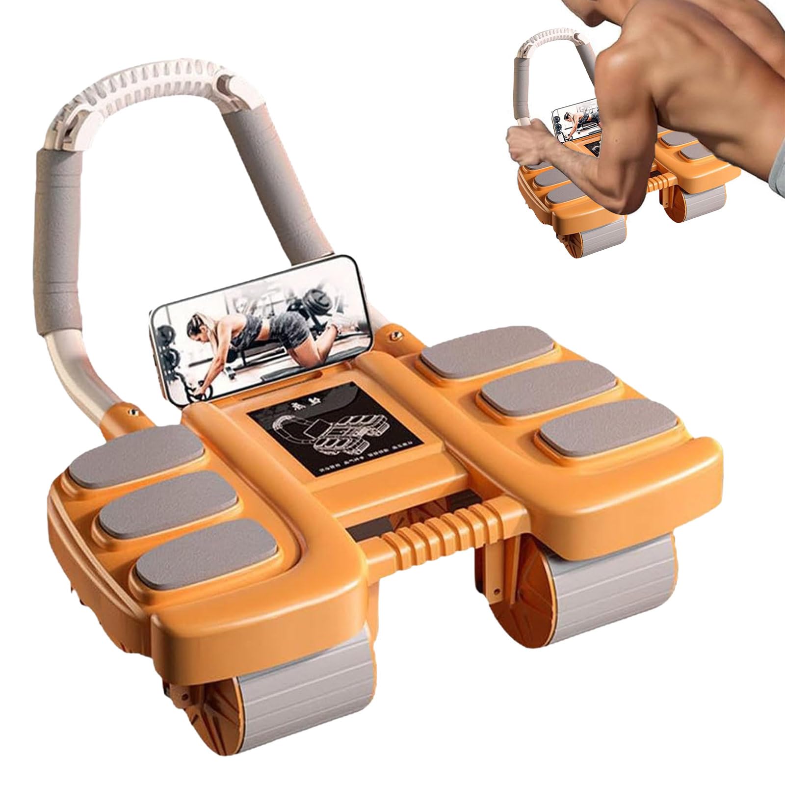 Abdominal Wheel Roller Trainer,Automatic Rebound Abdominal Wheel Roller,Ab Plank Abdominal Roller Wheel With Elbow Support,Healthy Belly Wheel With Phone Holder For Home Fitness Gym Use (Orange)