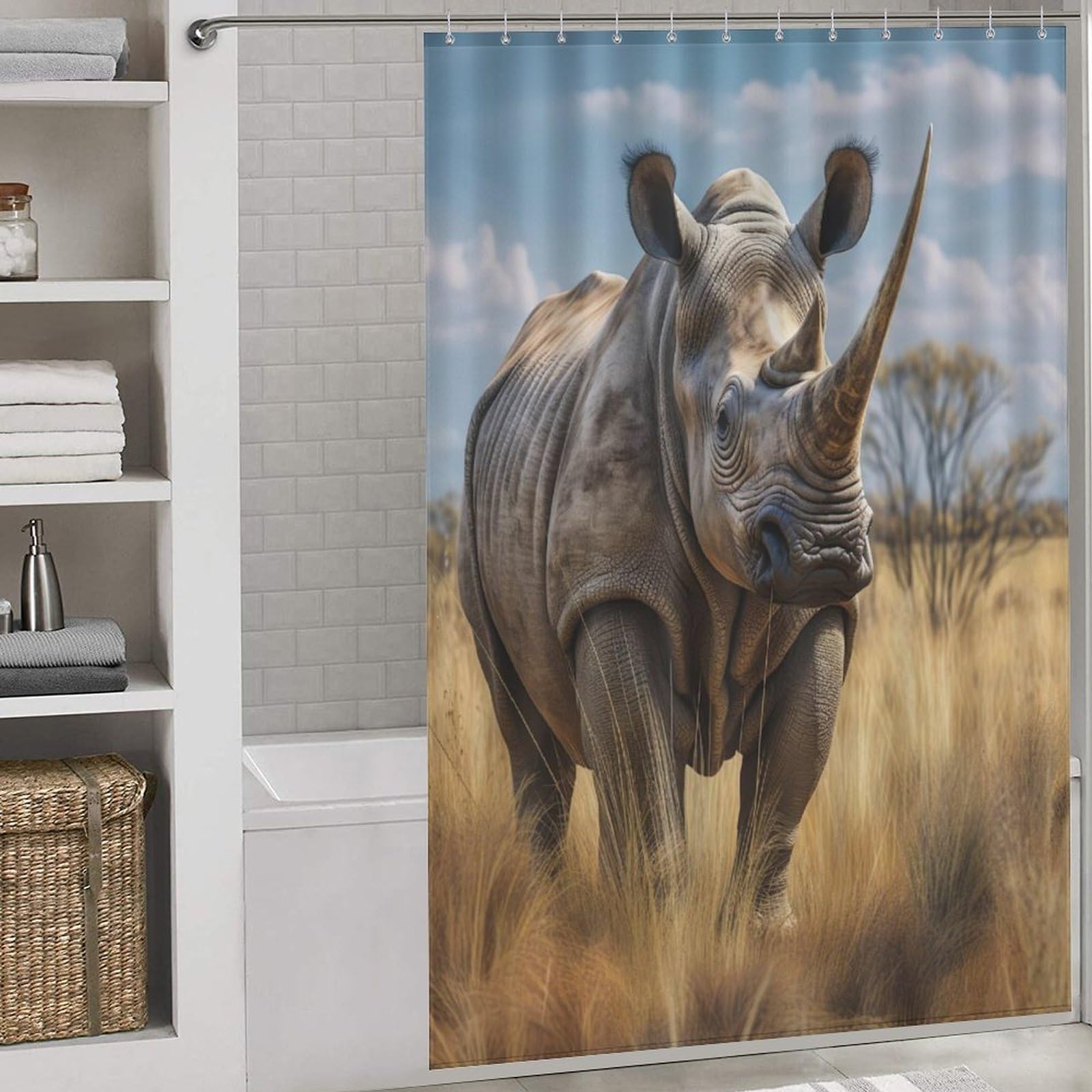 Rideau de douche imperméable Rhino 152x183 cm pour baignoire avec crochets