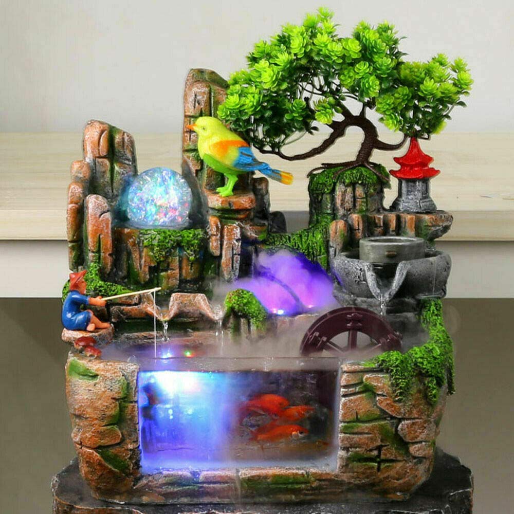 LOYALHEARTDY Tabletop Fountain Waterfall Fountain Desktop Mini Rockery Crafts Gift Atomizing Humidifier Fountain for Home Office Bedroom Desk Decor (Style3)