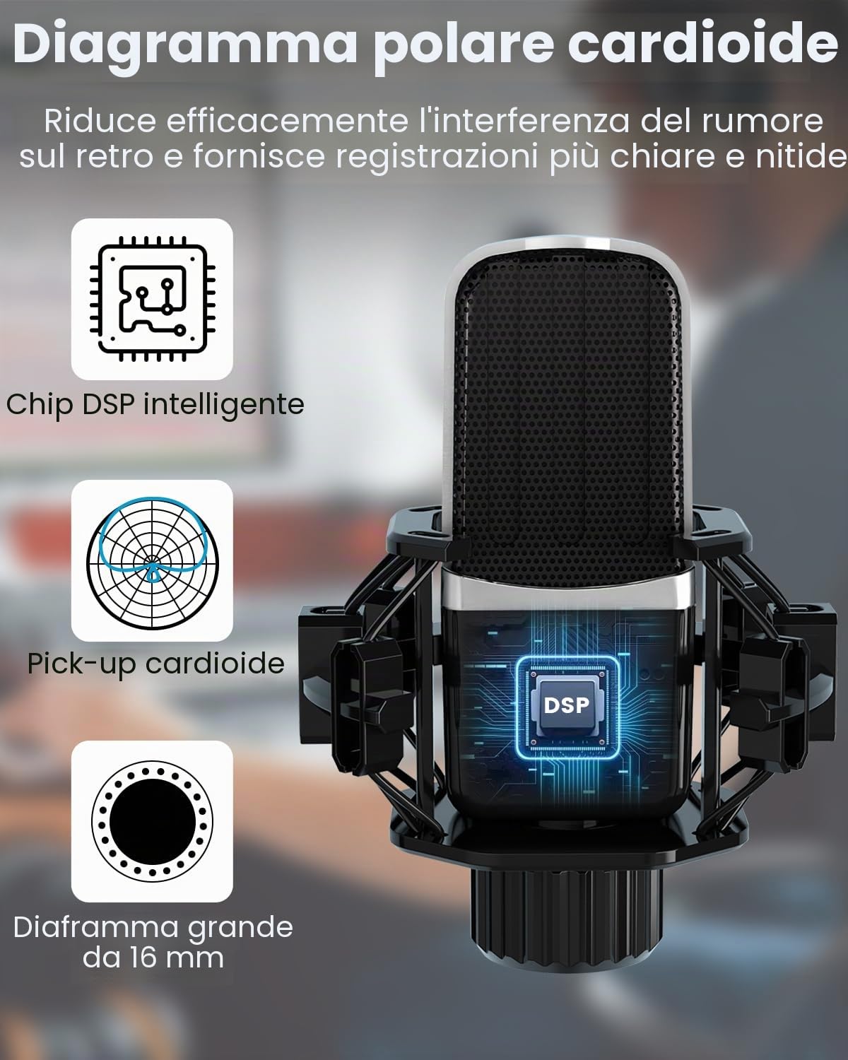 Pacchetto attrezzatura podcast, interfaccia audio all-in-one con microfono a condensatore da studio, perfetto per podcasting, registrazione, canto, streaming e giochi, PC, smartphone, YouTube, TikTok