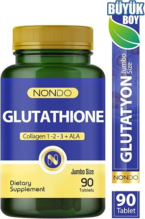 Nondo Glutatyon Jumbo 90 Tablet Glutathione Kolajen 1-2-3 ALA Bromelain Hyaluronik Asit 3 AYLIK KULLANIM