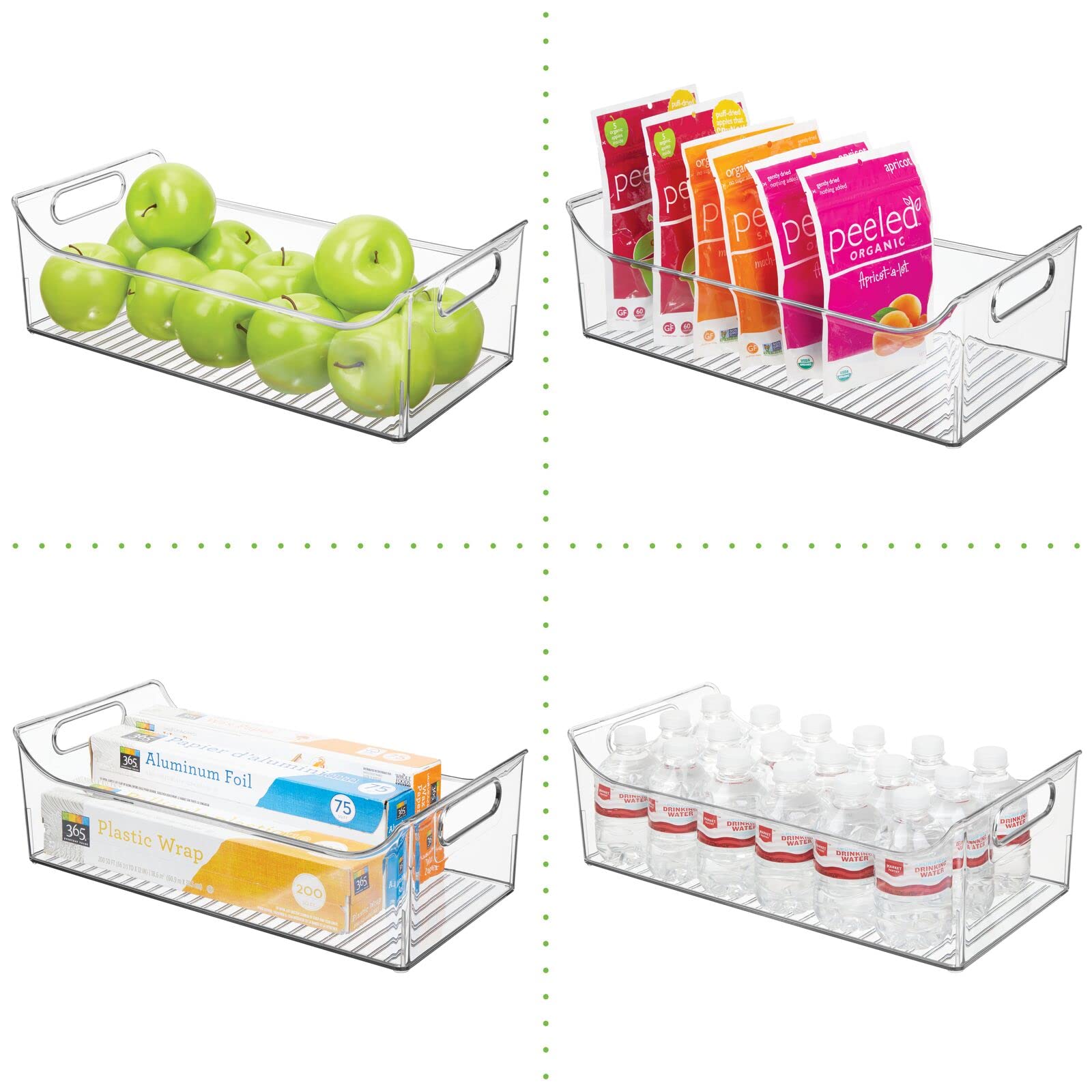 mDesign rangement frigo avec poignées (lot de 4) – bac alimentaire long en plastique pour fruits, légumes, conserves, etc. – caisse de rangement pour placard de cuisine ou réfrigérateur – transparent