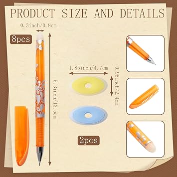 8Pcs Heat Erasable Pens for Fabric &2 Erasers, No Ghost Lines, Multicolor