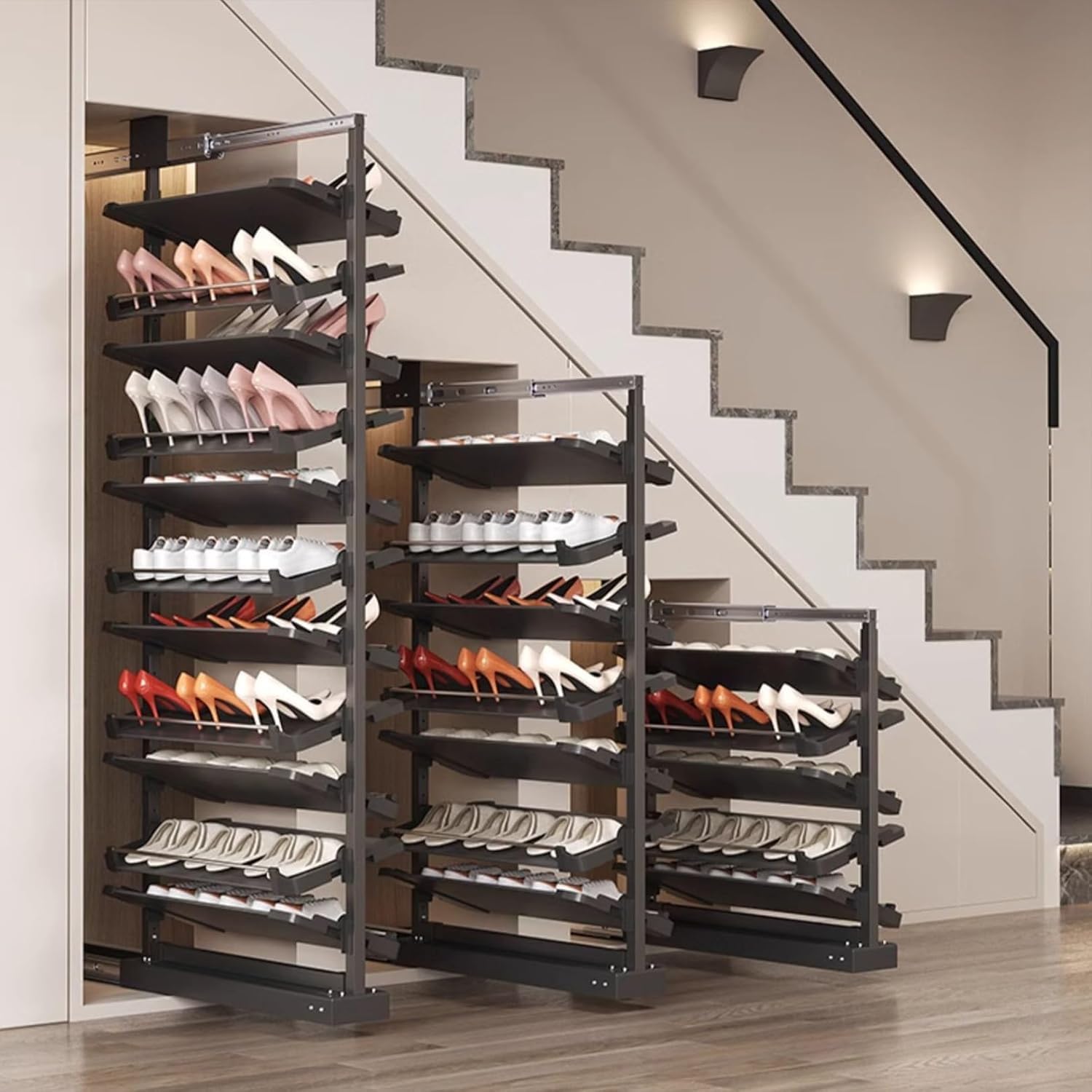 Scarpiera regolabile – Mensola estraibile impilabile in metallo, design salvaspazio in acciaio inox per piccoli armadi, ideale per riporre stivali e scarpe da ginnastica