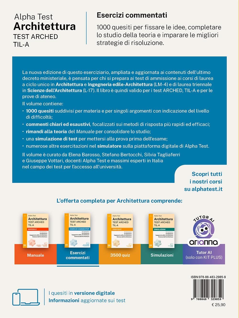 Alpha Test Architettura ARCHED, TIL-A 2026-2027. Esercizi commentati. Per test di ammissione universitari. Con simulatore online