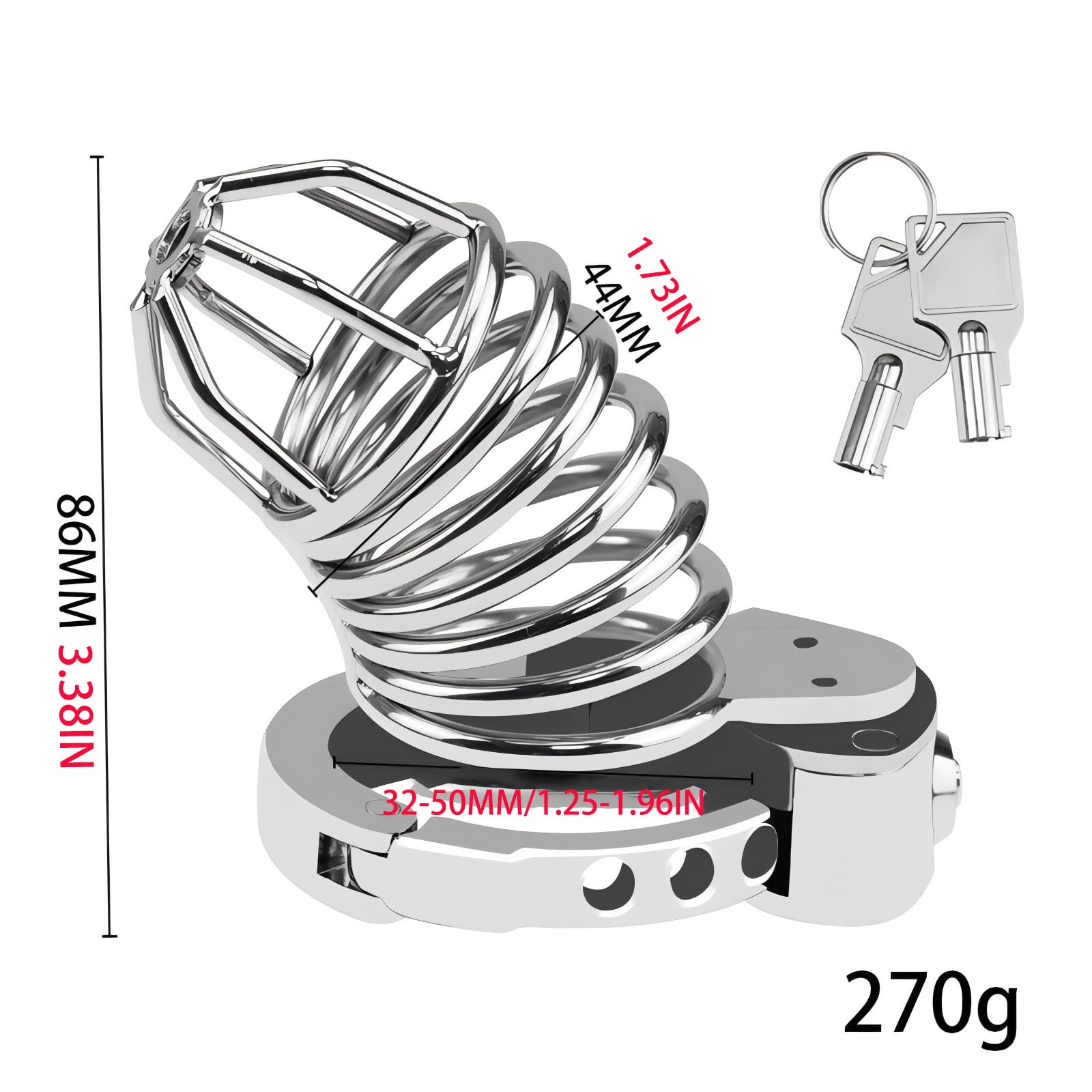 Grande Cage de Chasteté Pénis en Métal Sex Toýs Homme Cage Chastetée Réglable en 7 Tailles Ceintures de Chasteté avec Fermeture à Pression pour Retenir le Pénis de l'Homme Chastity Cage (B)