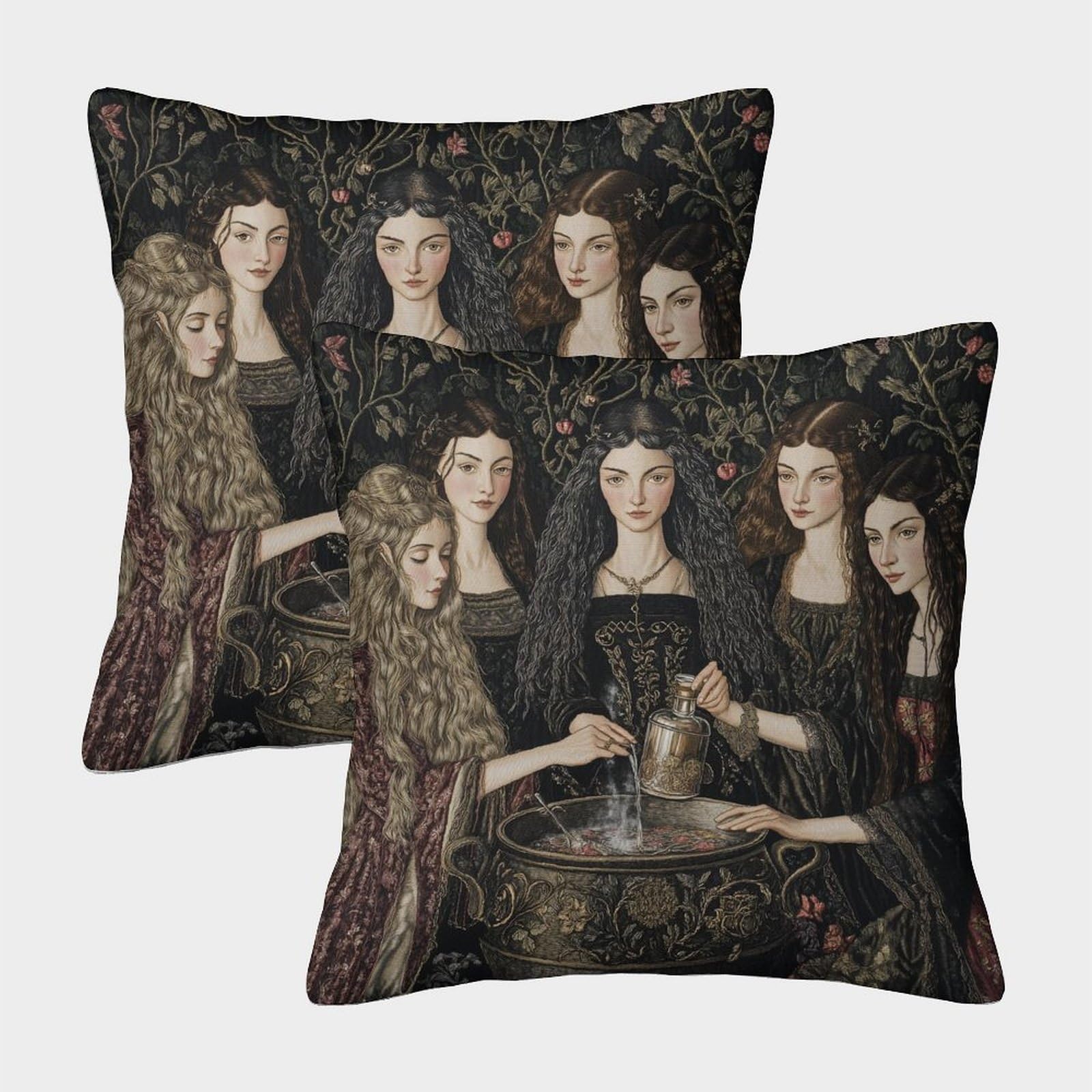 kaiyun 2 Pack Medieval Art Pillow Case 45x45cm 3D Printing Woman Boiling Potion in Cauldron Cushion Cover,home Decoration Sofa Cushion