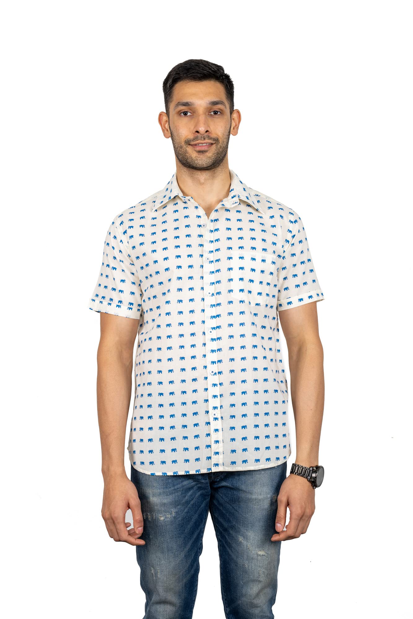 STYLE MATTERSMen's 100% Pure Cotton Casual Stylish Printed Half Sleeves Shirt for Men/Regular Fit Printed Shirt with Buttons/Shirt with A Semi-Spread Collar/Summer Shirts