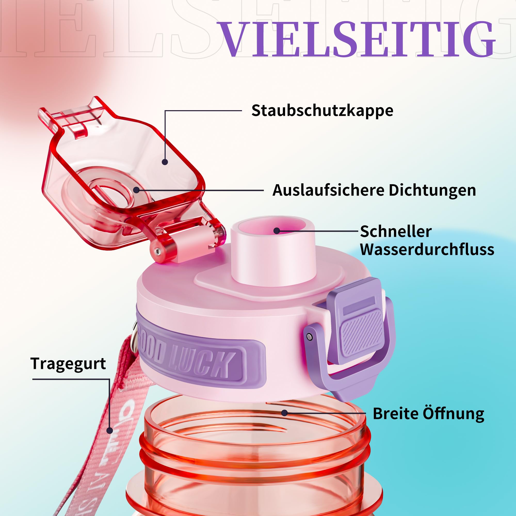 YC Kitchen Borraccia Sportiva Motivazionale 1L - Borraccia 1 litro, Bottiglia d'acqua Sportiva con paglia e trasporto cinghia