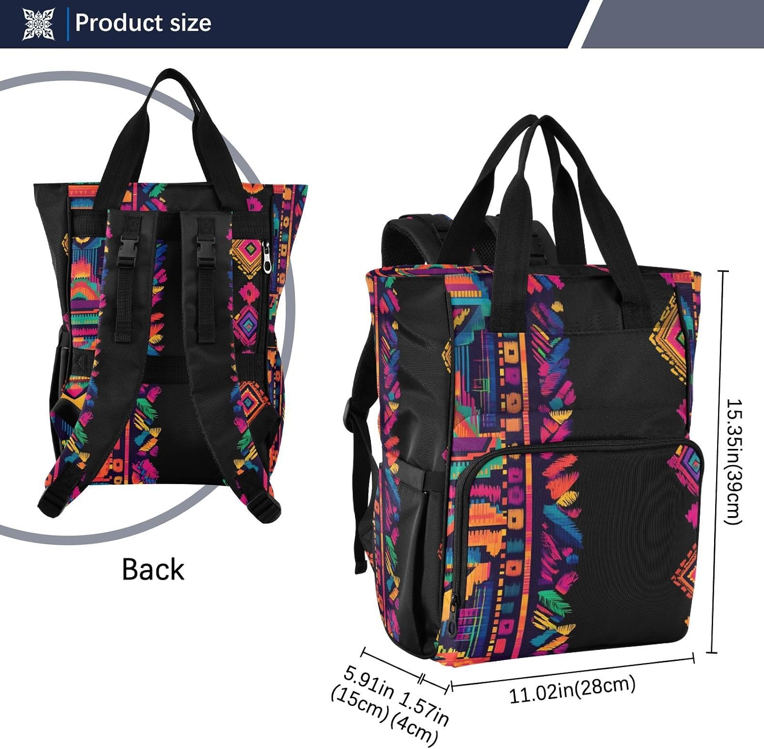 Diaper Bag Backpack Mexican Style Pattern Travel Diaper Bags for Women, 10L Functional Baby Changing Bag with Insulted Pockets, Stroller Straps