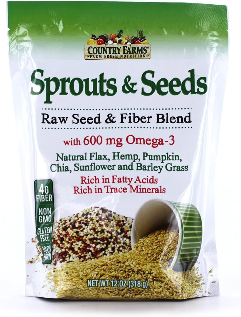 Country Farms Sprouts and Seeds, with Fiber Blend and Omega 3s, 60 Servings