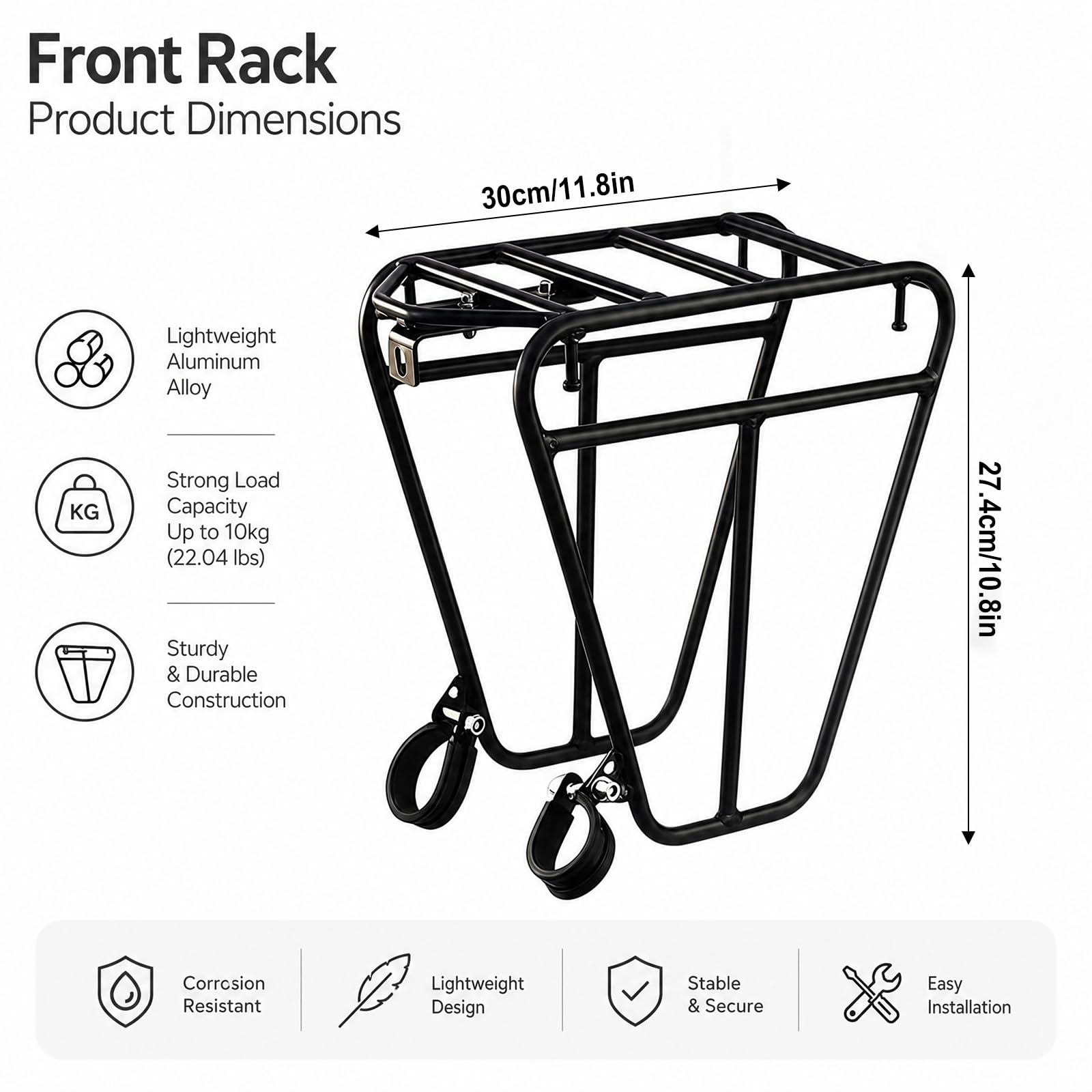 Porte-bagages de vélo avant et arrière – Porte-bagages en acier stable pour VTT, vélo de gravier et trekking – Charge maximale de 25 kg – Universel pour la vie quotidienne, les trajets et les