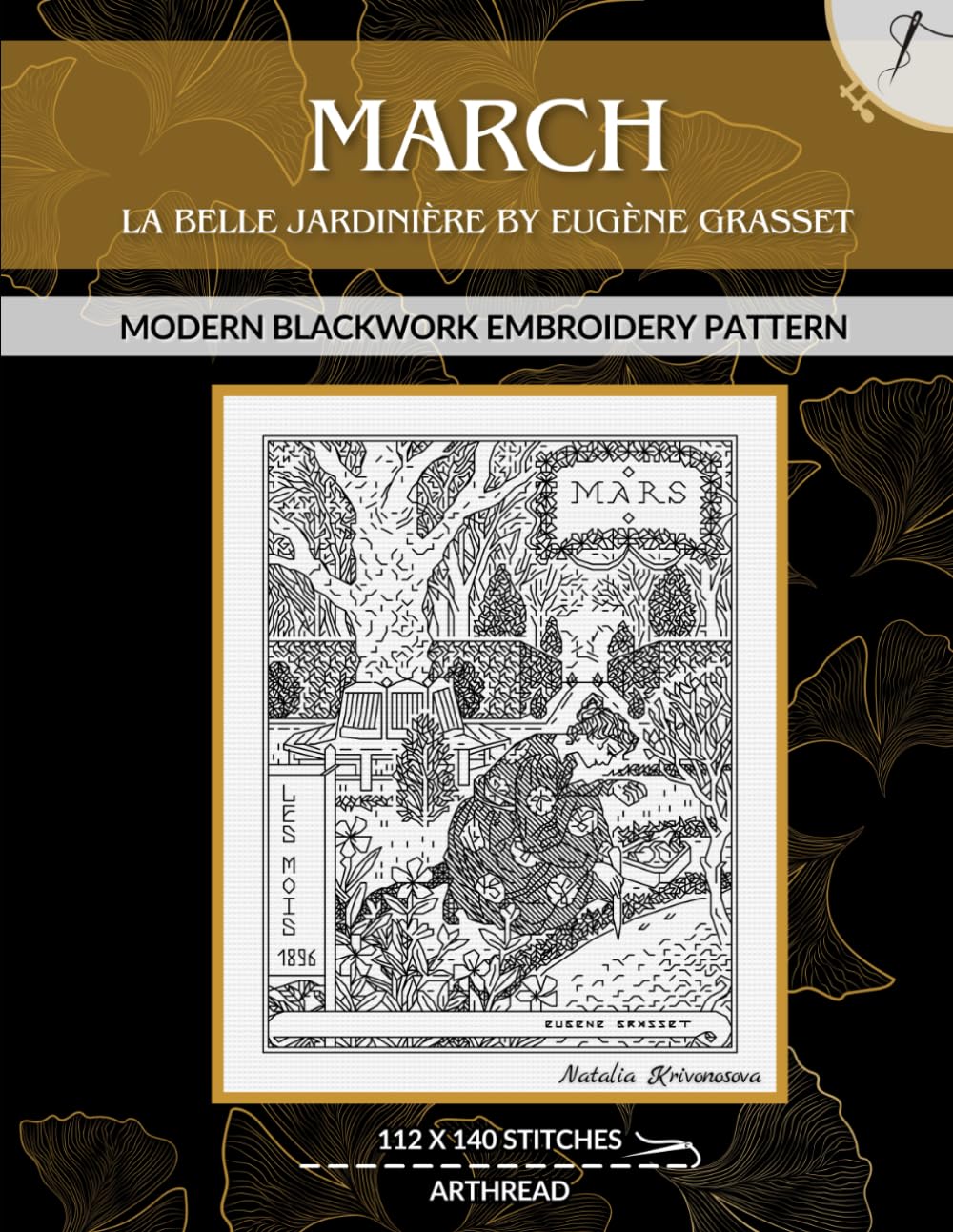 Eugène Grasset - Mars (March), 1896 La Belle Jardinière Calendar: Modern Blackwork Embroidery Pattern (Art Nouveau Blackwork Embroidery Patterns)