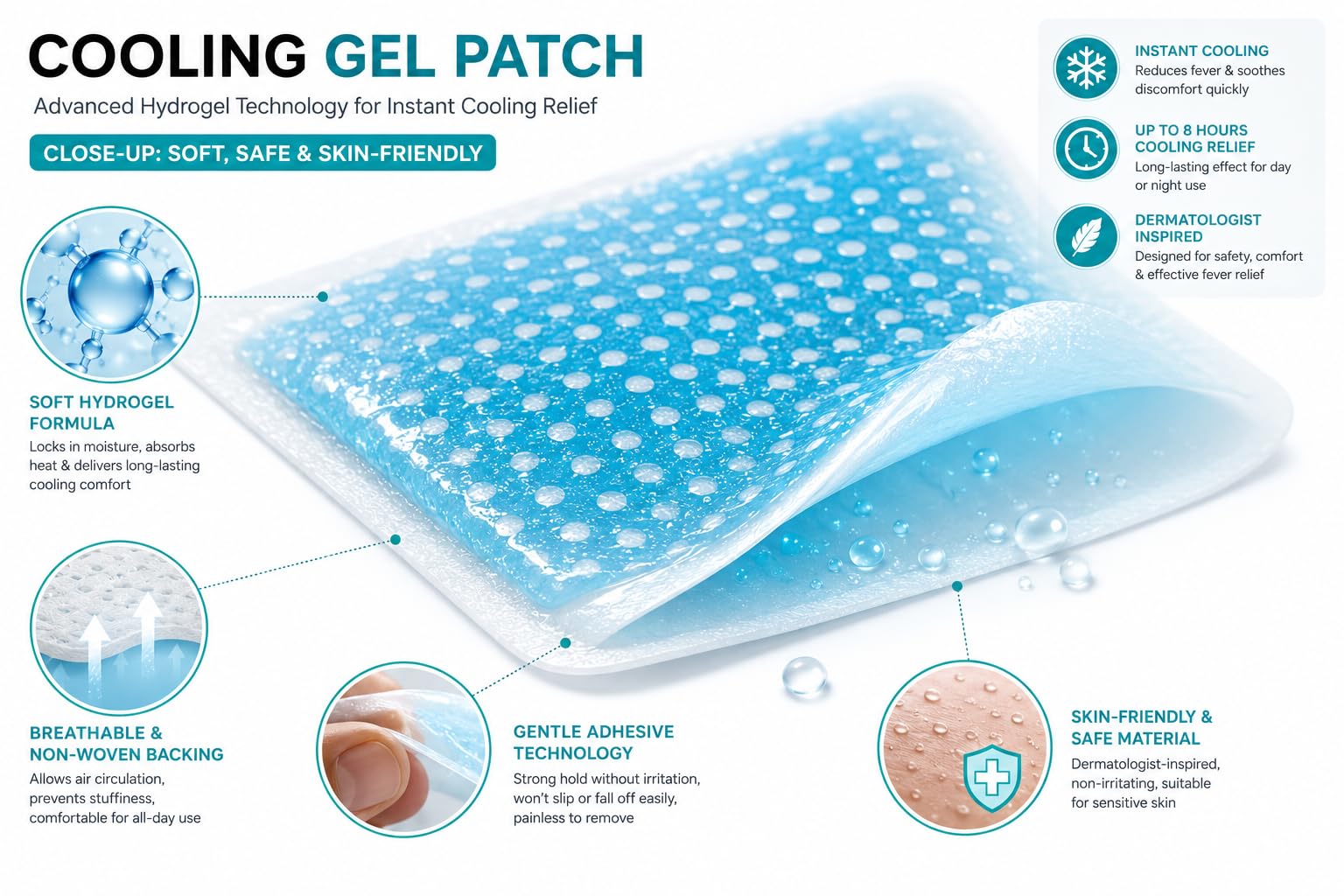 Migraine Relief Cooling Strips– Instant Cooling Headache Patch for For head, Fever, Stress & Migraine Pain Relief Gentle Skin Safe Gel Pad (Cooling Patch 6 - Sheet) — Amazon image 4