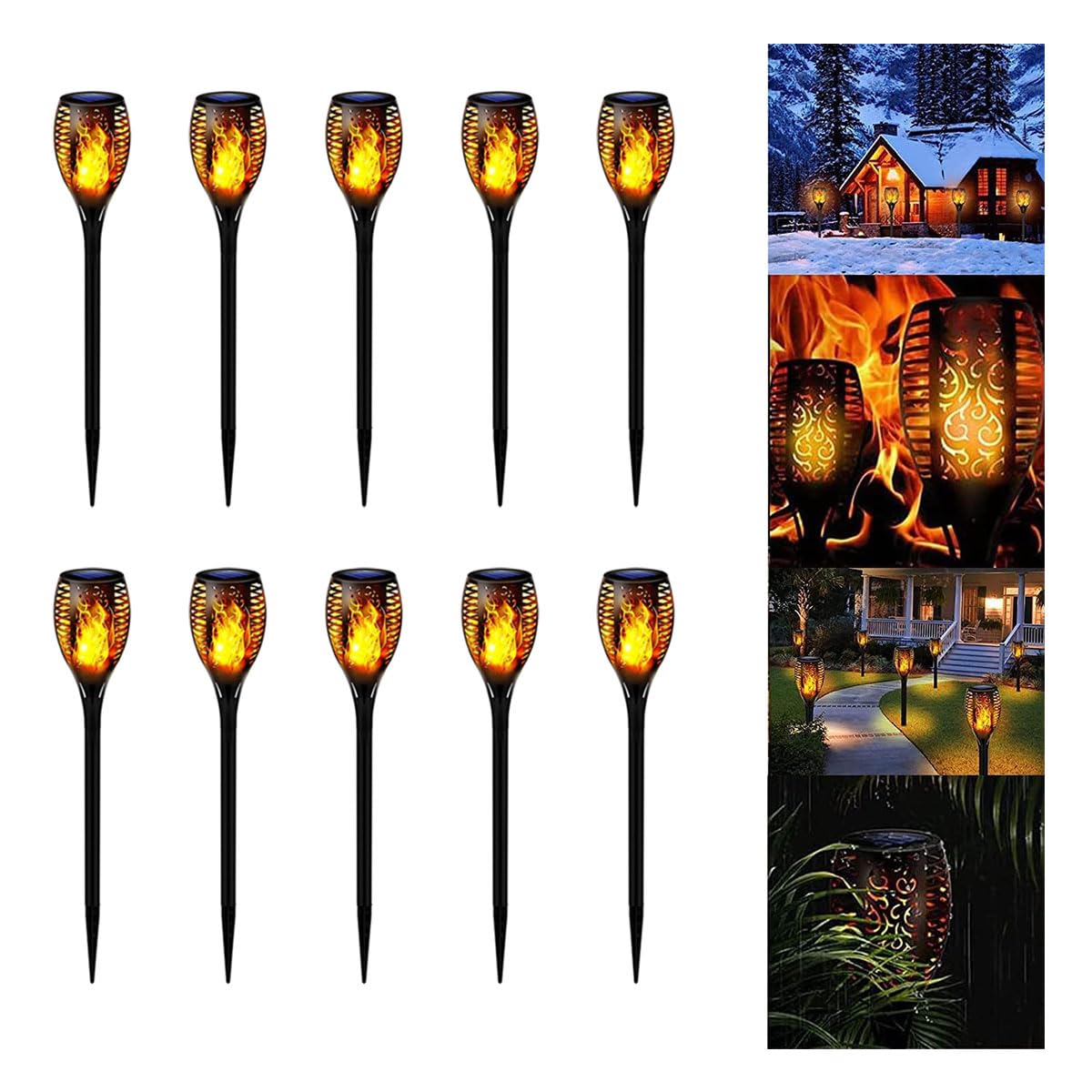 YU WELL Pack of 10 Solar Flickering Flame Torch Light 78cm Large LED Waterproof Torch Light for Garden Lawn Patio Halloween Outdoor Décor