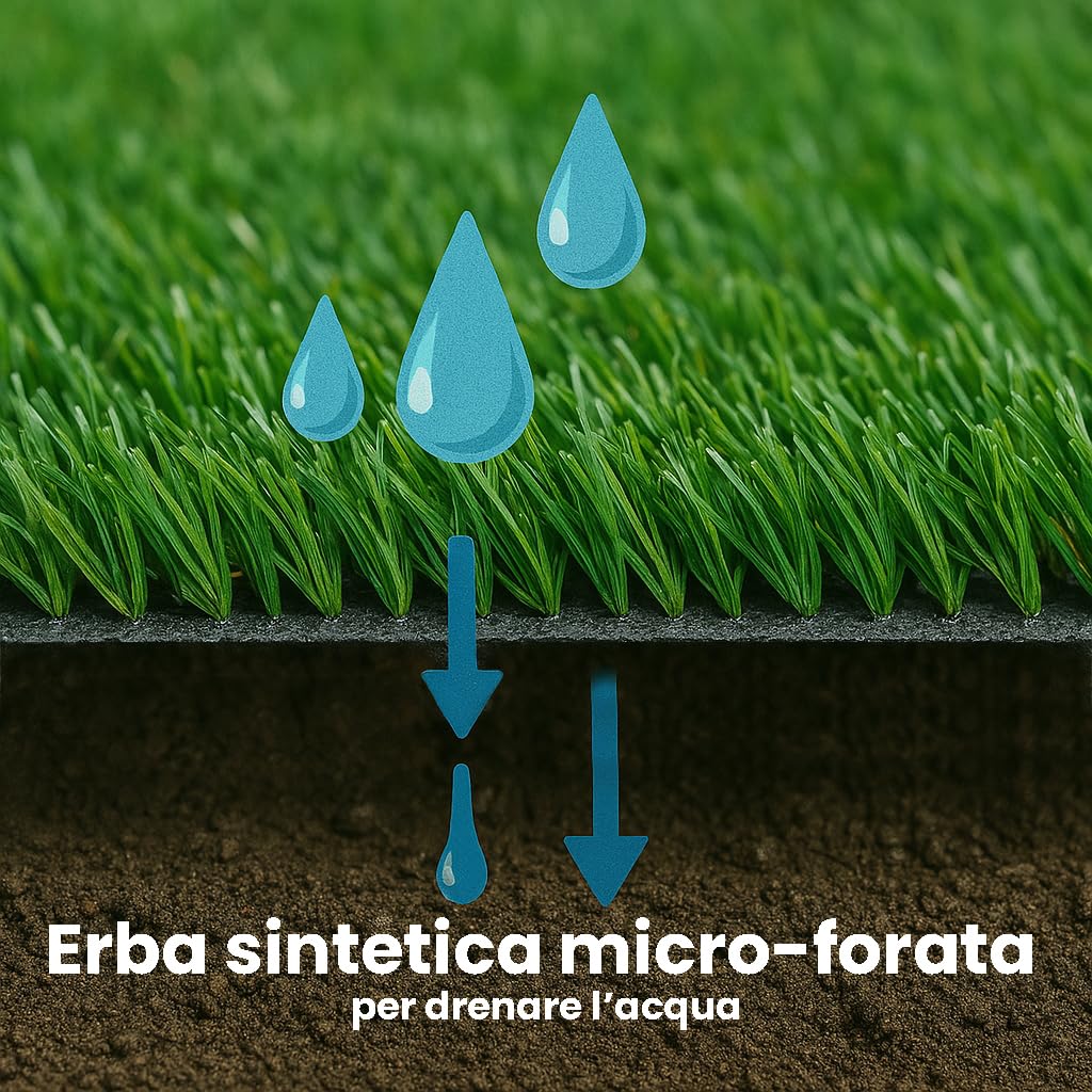 Erba Sintetica per Esterno - Galeone | Filamenti 18-28 mm - Prato Sintetico da Esterno Realistico - Alta Resa Visiva | Resistente - Base Drenante Microforata - Protezione UV | Comfort al Tatto