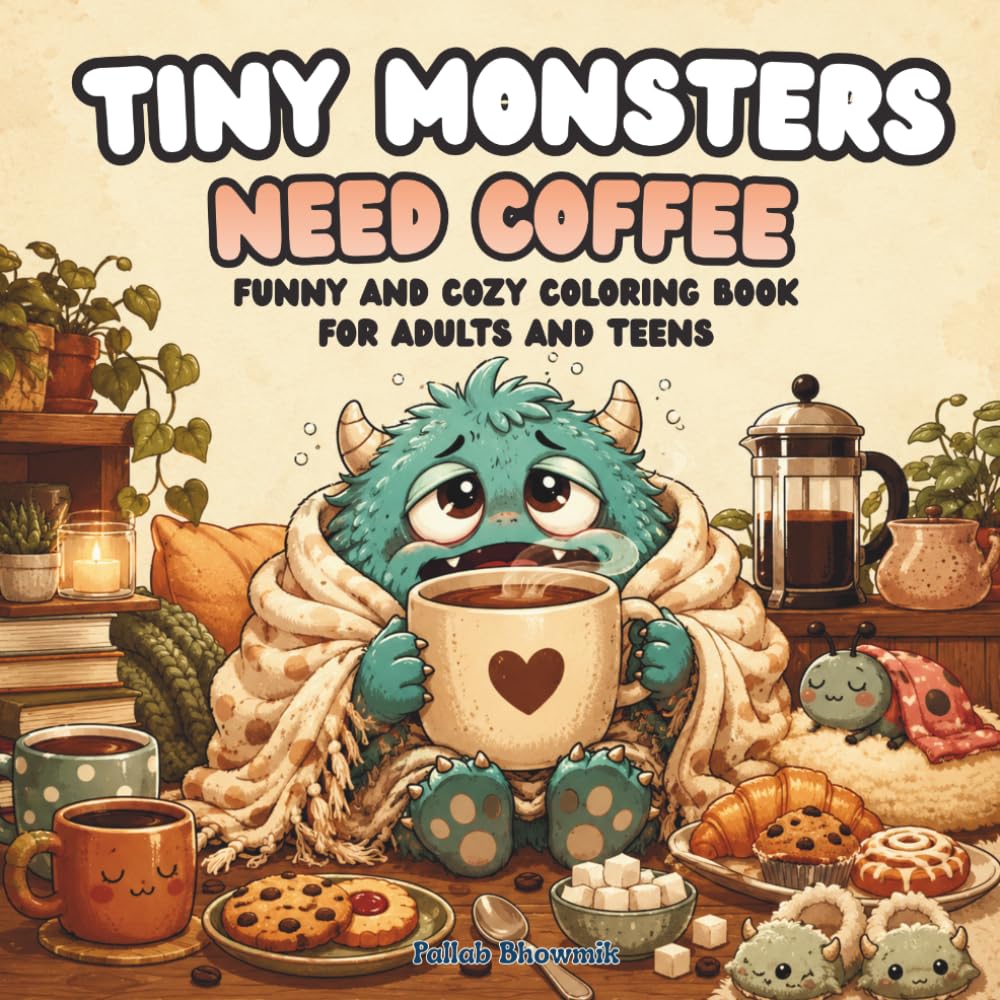 Tiny Monsters Need Coffee: Funny and Cozy Coloring Book for Adults and Teens (Tiny Monsters Coloring Books)