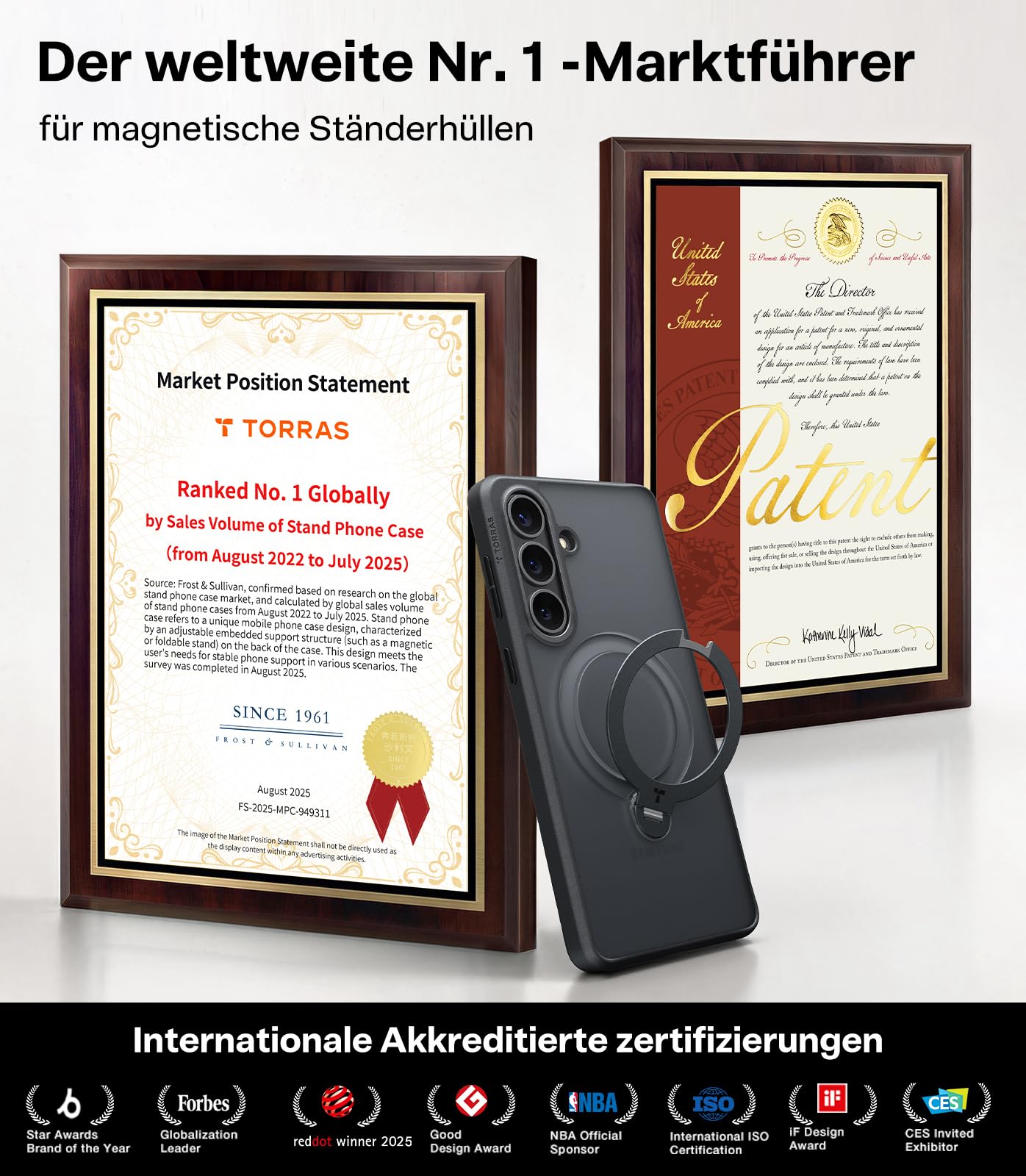 TORRAS Ostand Q3 Spin für Samsung Galaxy S26 Hülle (360° Langlebig Ständer für Magsafe) TOP Militärschutz Stoßfest Kratzfeste Dünn Super Haptik Matt Handyhülle Samsung S26 Case Schutzhülle Schwarz