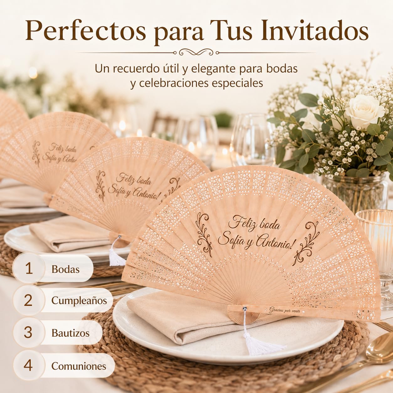 100pcs Abanicos Boda para Invitados Personalizados, Abanicos de Madera para Bodas con Nombre o Texto, para Recuerdos para Invitados, Decoraciones para Fiestas Y Diversas Actuaciones