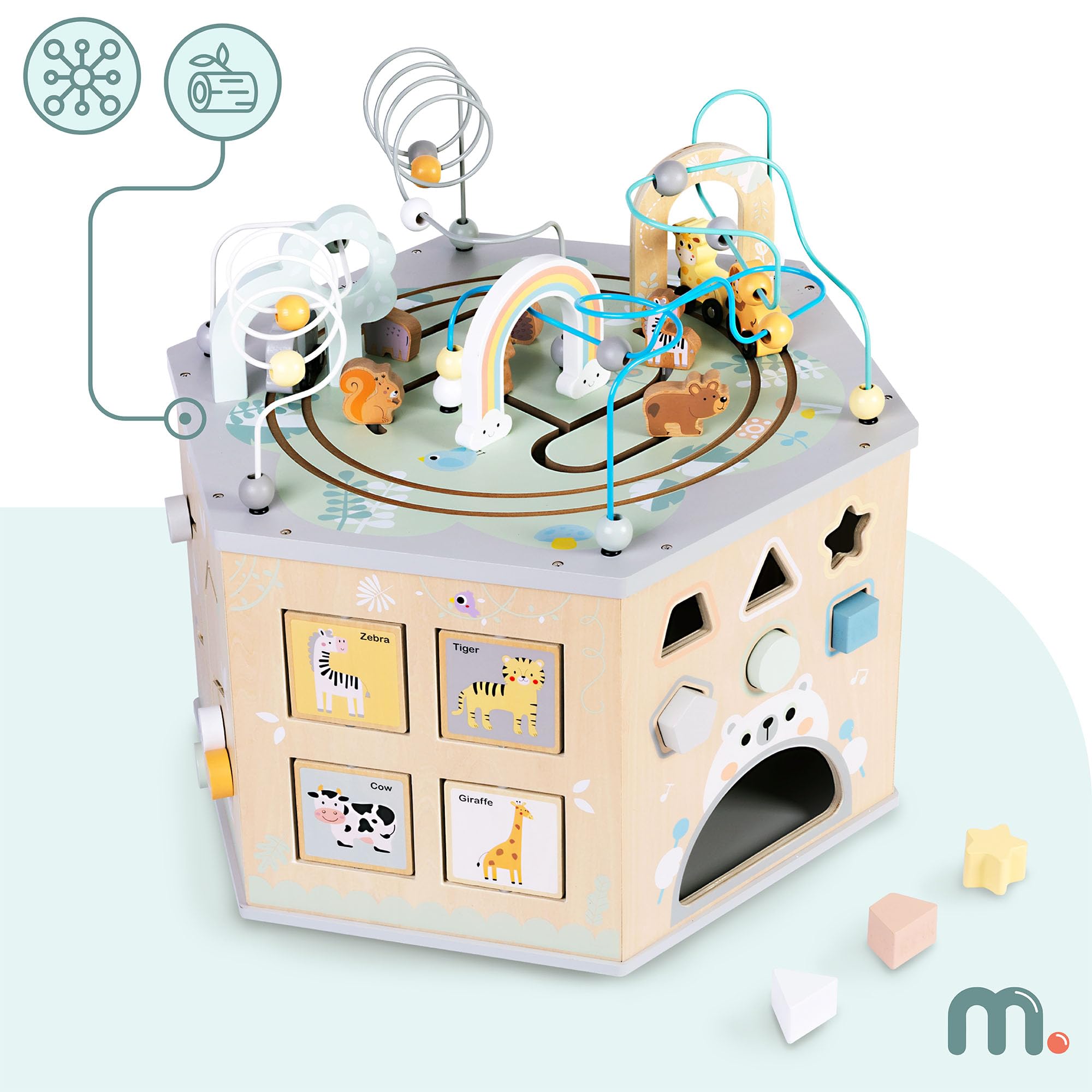 Mamabrum Grande Cubo Educativo – Giocattolo Montessori con Trenino Magnetico, Anelli Motori e 10+ Attività – Per Bambini da 12m+