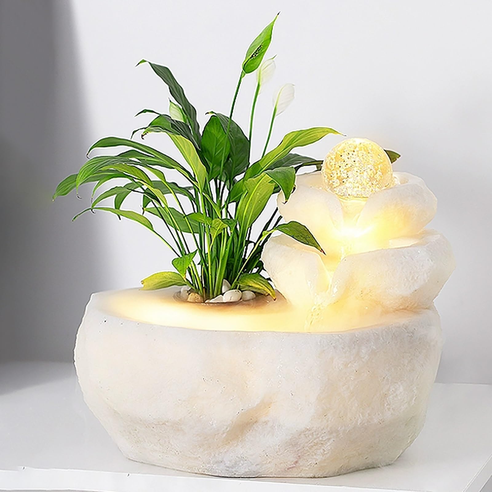 Fontaine D'intérieur avec Boule Feng Shui et Lumières LED, Cascade de Bureau Créative pour la Maison, Le Bureau et Les Espaces de Méditation