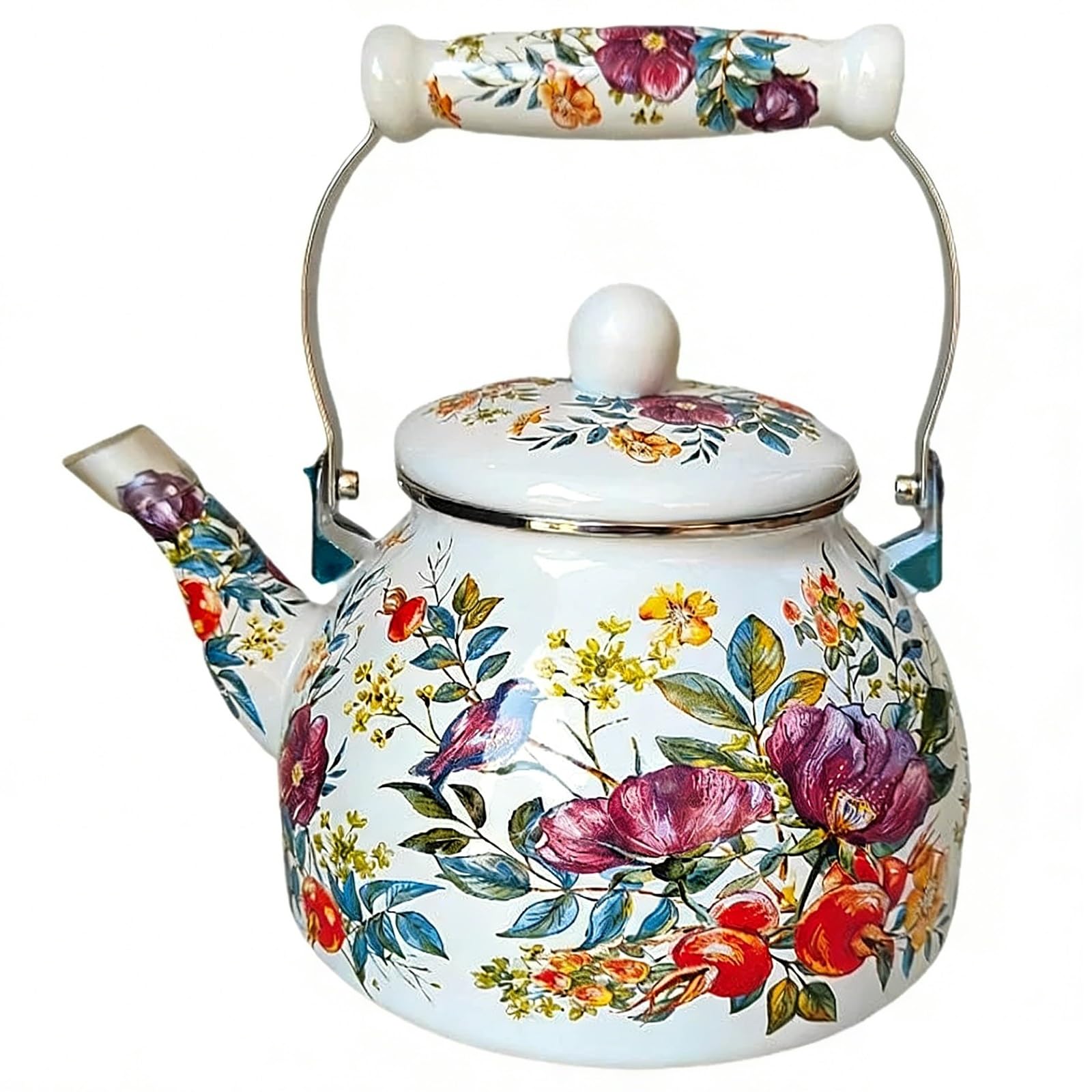 Emaliowany kolorowy kwiatowy czajnik do herbaty w stylu vintage, do kuchenek gazowych, indukcyjnych, elektrycznych i ceramicznych, idealny do kuchni, na kemping i jako prezent