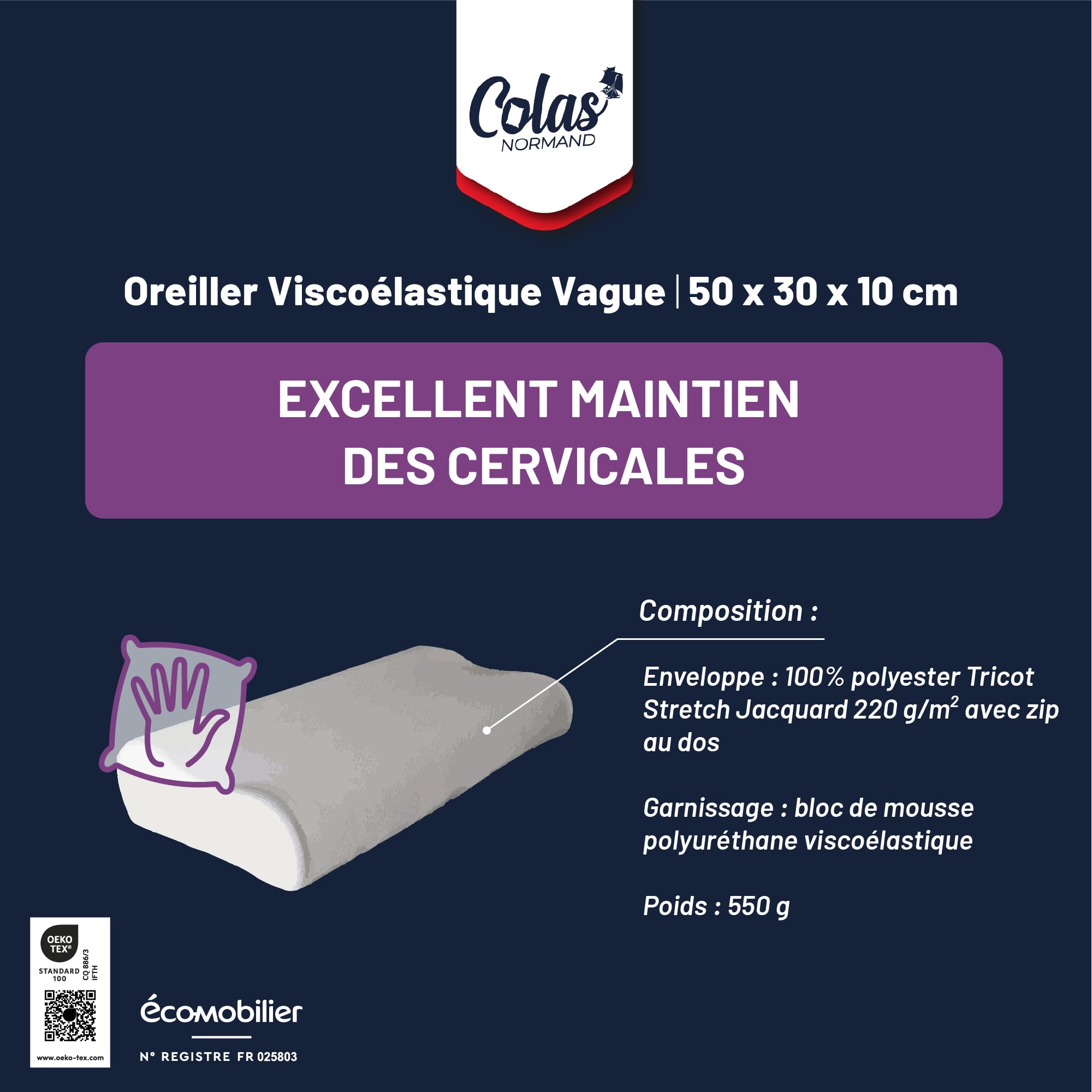 COLAS NORMAND Anti-Milben Kissen – 50x70 Cm, Flauschige Mikrofaser, Waschbar, Made In France