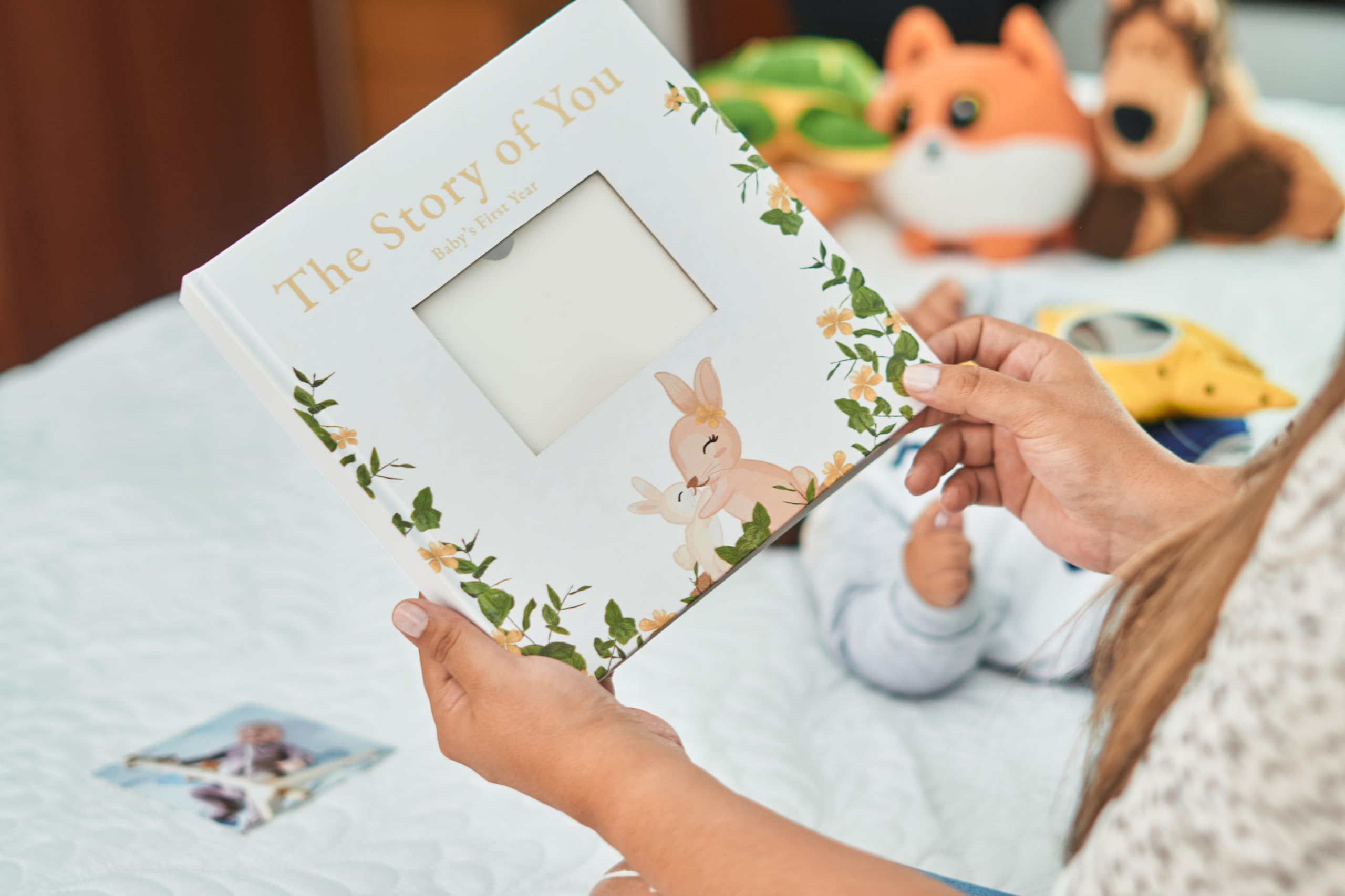 Space for Baby Photo on The Cover Baby Book, Baby Book Keepsake Set of 24 Stickers for Important Dates, 60 Pages Baby Memory Book, Baby Photo Albums, Baby First Year Book, Baby Keepsake Book