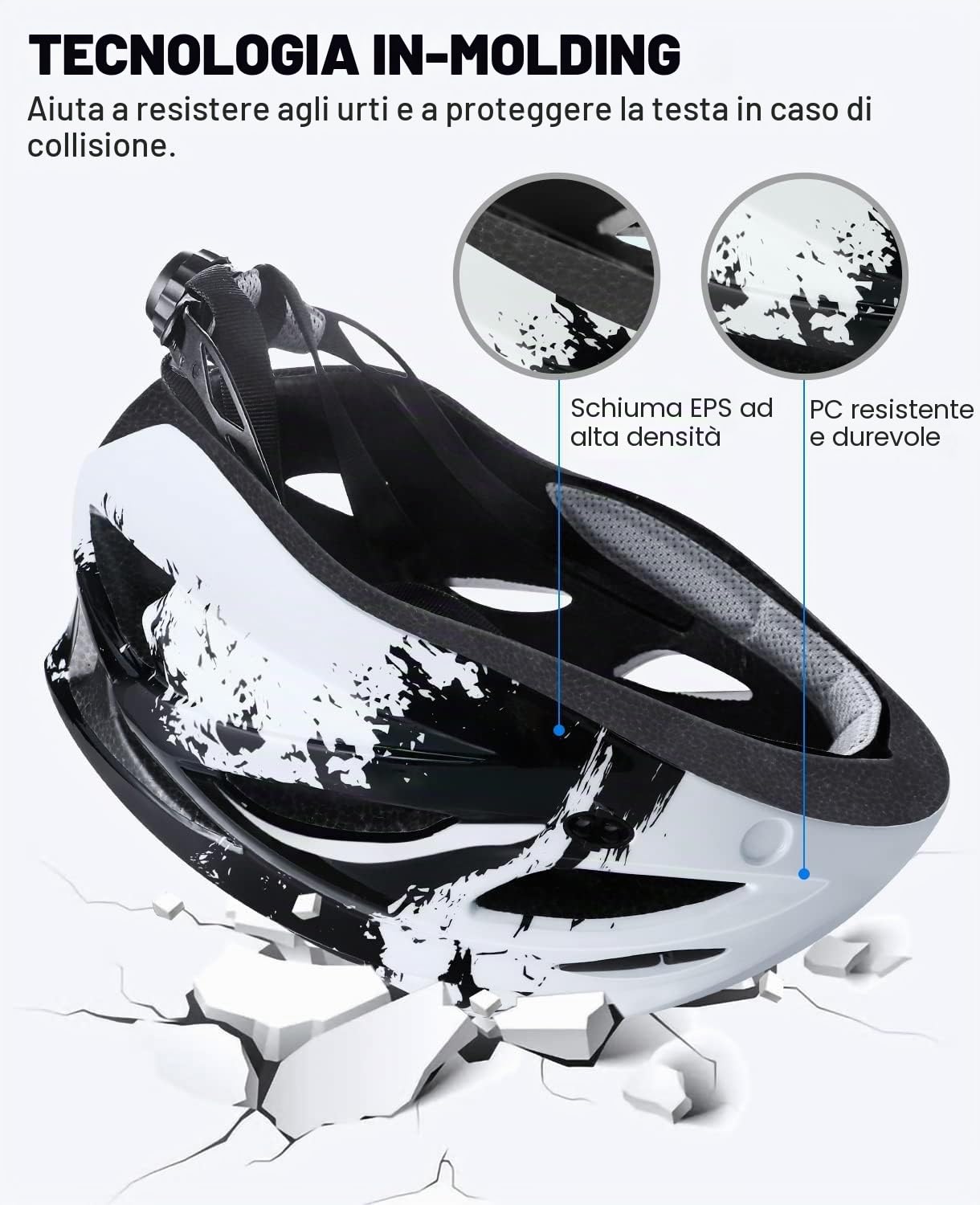 Casco Bici con LED Luce, Ultraleggero con Visiera Magnetica, Casco da Corsa Adulto MTB Regolabile 57-62cm