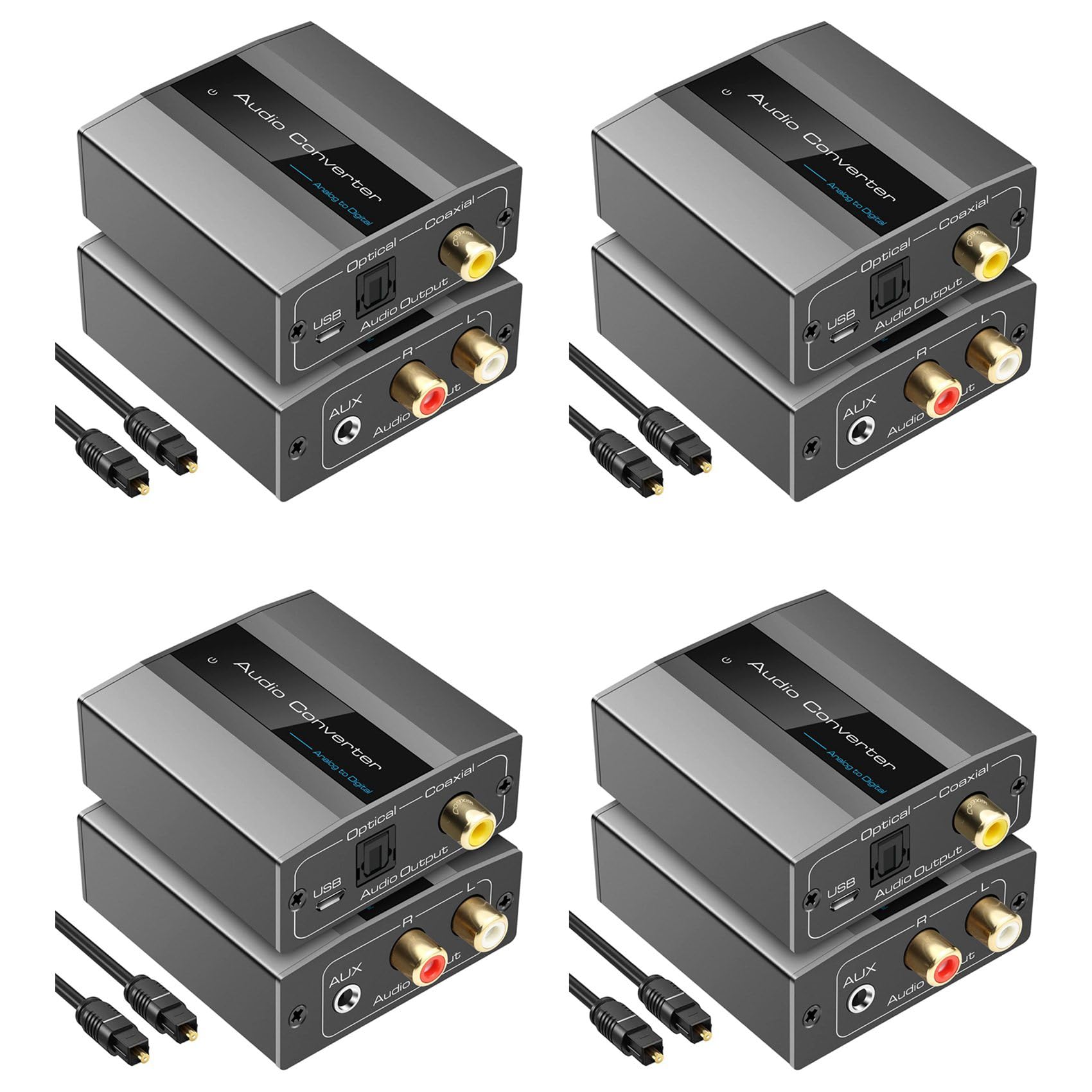 4X Convertidor de Audio Analógico Una Digital RCA Una ÓPtico con Cable ÓPtico Audio Digital Toslink Y Adaptador de Audio Coaxial