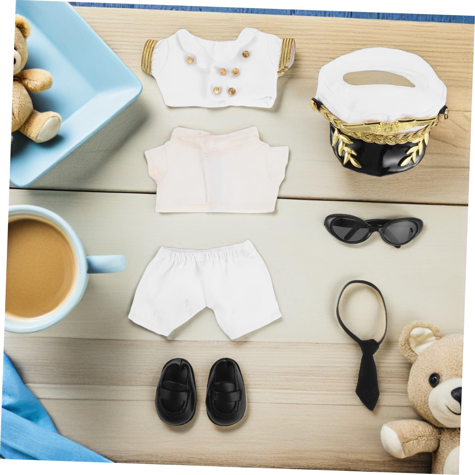WOONEKY Conjunto de Disfraz de Capitán Ropa de Piloto para Muñeca Traje de Capitán Kawaii Ropa Reutilizable para Pequeñas Figuras de Peluche para Fiestas