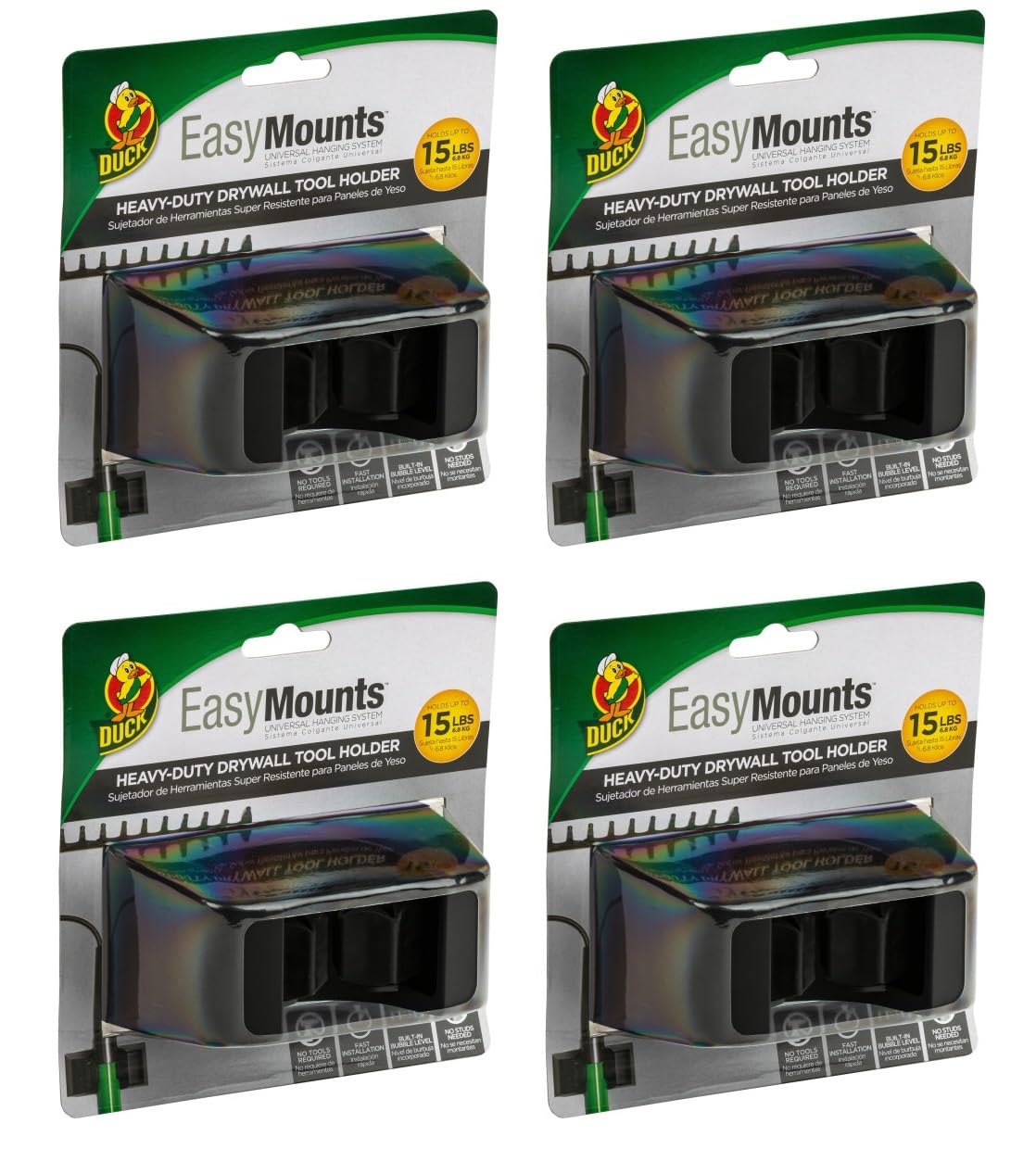 Duck Brand EasyMounts - Organizador de herramientas montado en la pared, soporte para fregona y escoba para jardín, cobertizo y garaje, paquete de 4
