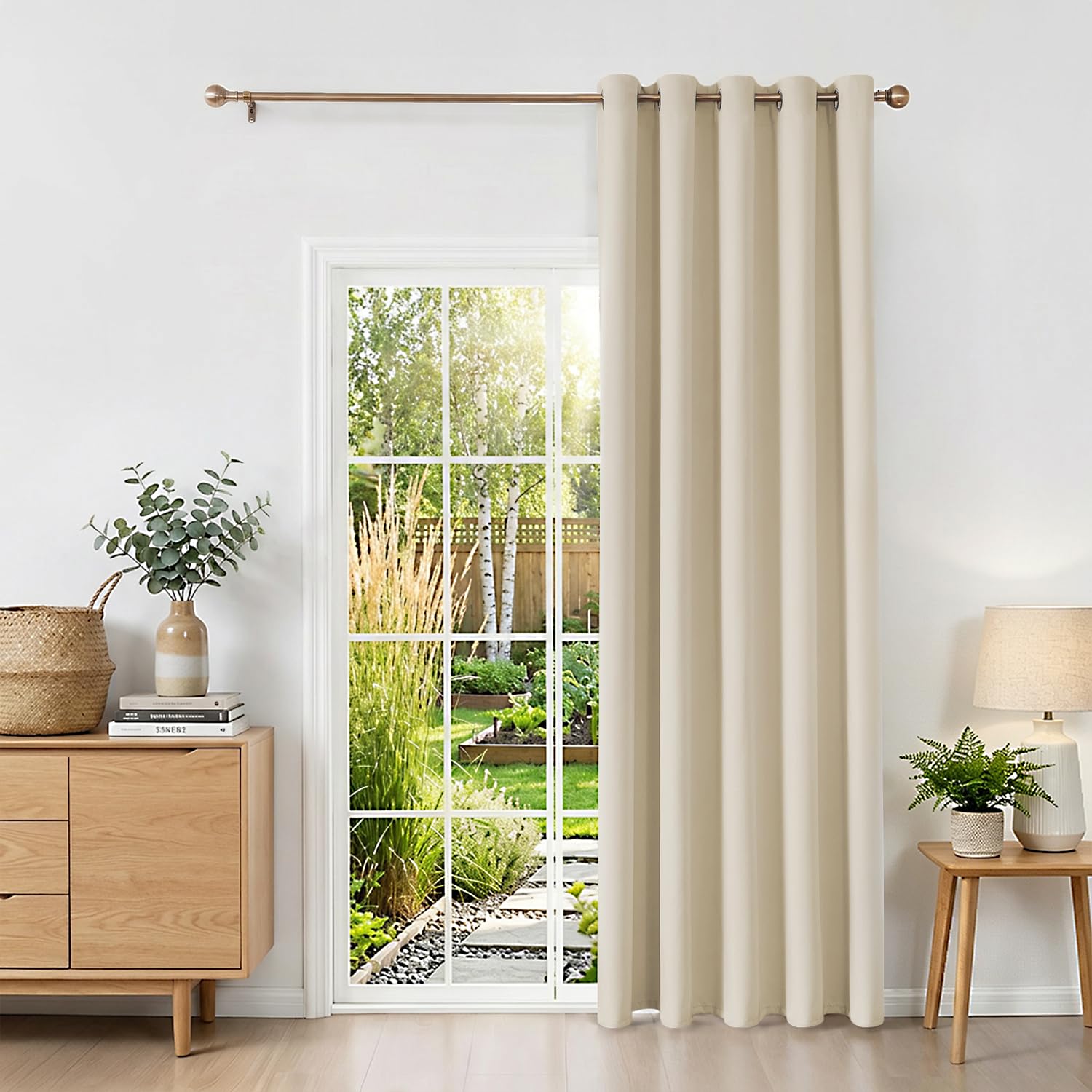 Runyéla Blackout Curtains for Bedroom Eyelet Custom Size Thermal Black Out Curtain for Living Room Kitchen, 1 Panels Light Beige