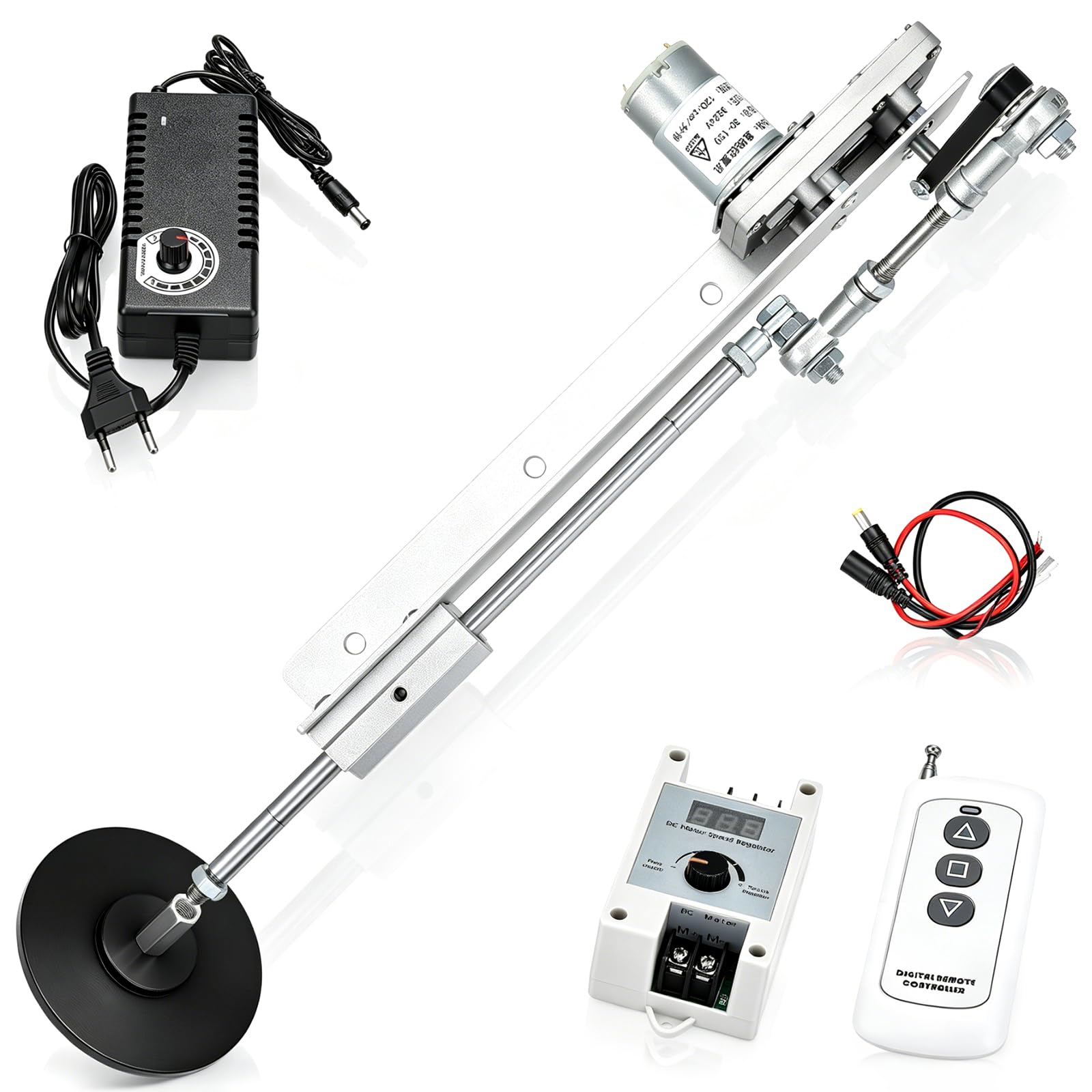 Actuador Lineal Movimiento Alternativo, Motor 24V CC Accionamiento Lineal 120RPM Carrera Ajustable 30 a 150mm Motor Telescópico Ajustable Controlador Velocidad Control Remoto y Soporte Ventosa