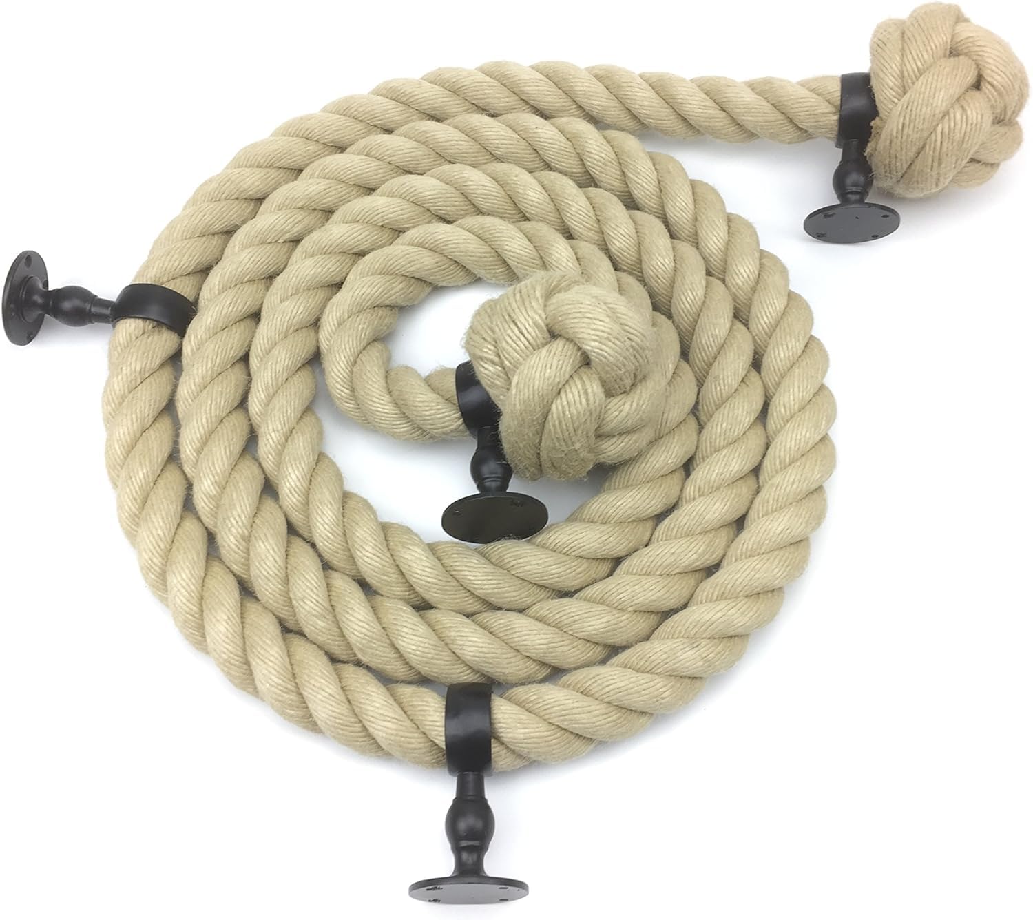 24mm Synthetic Polyhemp Bannister Rope x 10 Foot 4 Powder Coated Black Handrail Brackets - RopeServices UK