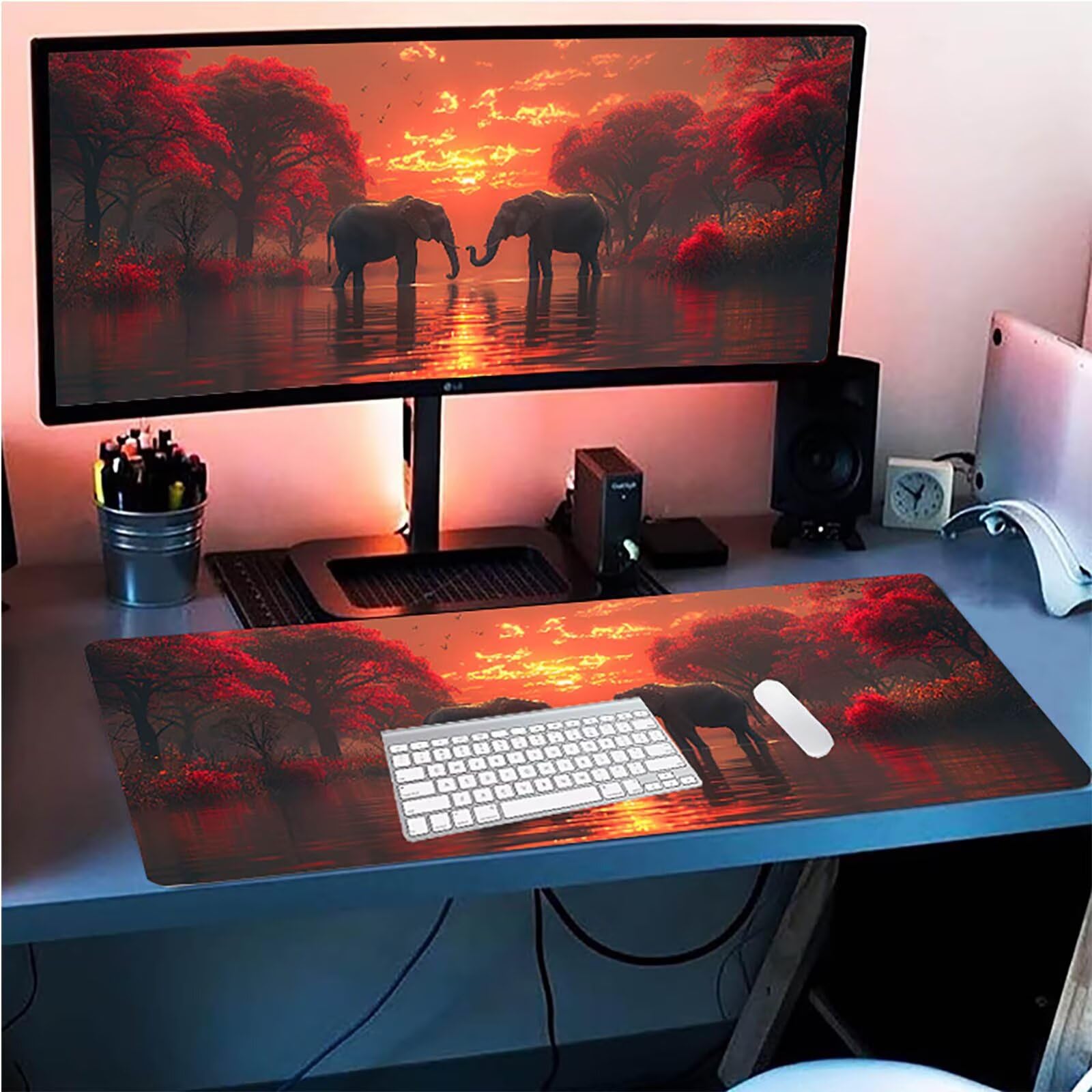 Tappetino Mouse Elefante, Tappetino Mouse XXL 1500 x 800 mm, Gaming Mouse Pad con Base in Gomma Antiscivolo, Mousepad Migliorare la Velocità e la Precisione, Ufficio Accessori Gaming, Rosso 7-8922