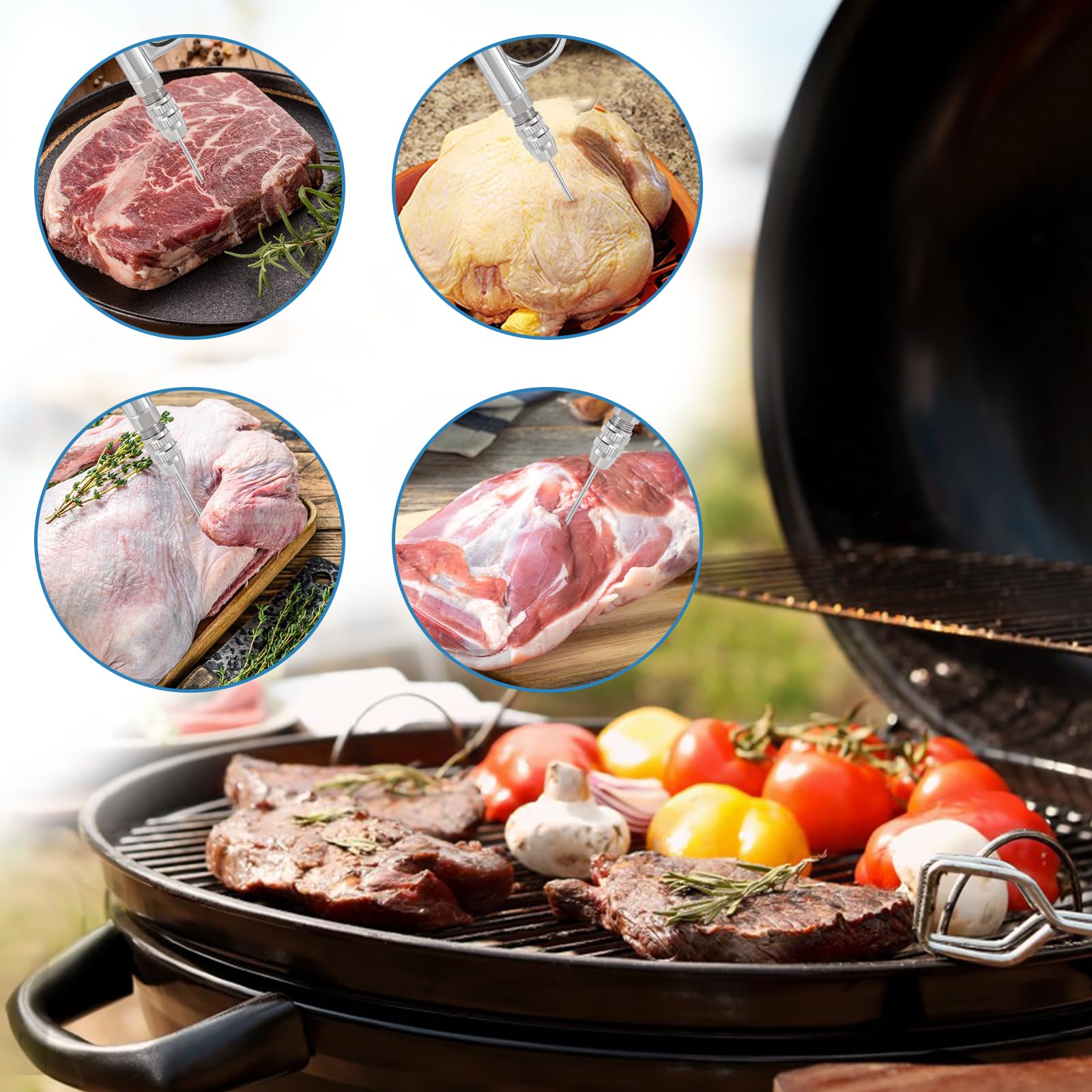 MXBAOHENG 70W Elettrico Marinata Iniettore Siringa di Carne con 10 Aghi Pompa Siringa per Marinatura Elettrica Siringa per Carne in Acciaio Inox Pistola Singola per arrosto di Tacchino, Maiale, Manzo