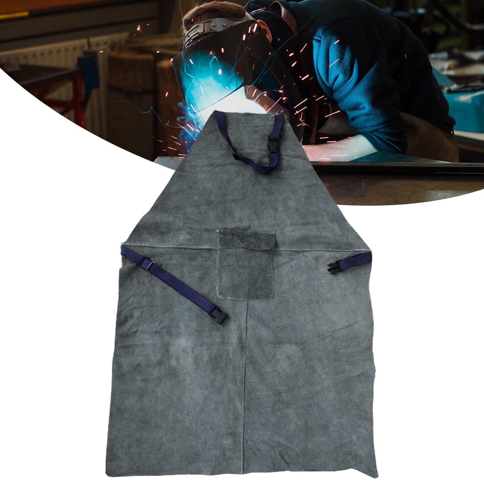 Qianly Tablier de Soudure Vêtement de Travail Fermeture à Boucle Bretelles Ajustables Matériau Résistant Convient pour Mécanicien Menuisier Jardin Garage, 70cmx100cm Bleu Foncé