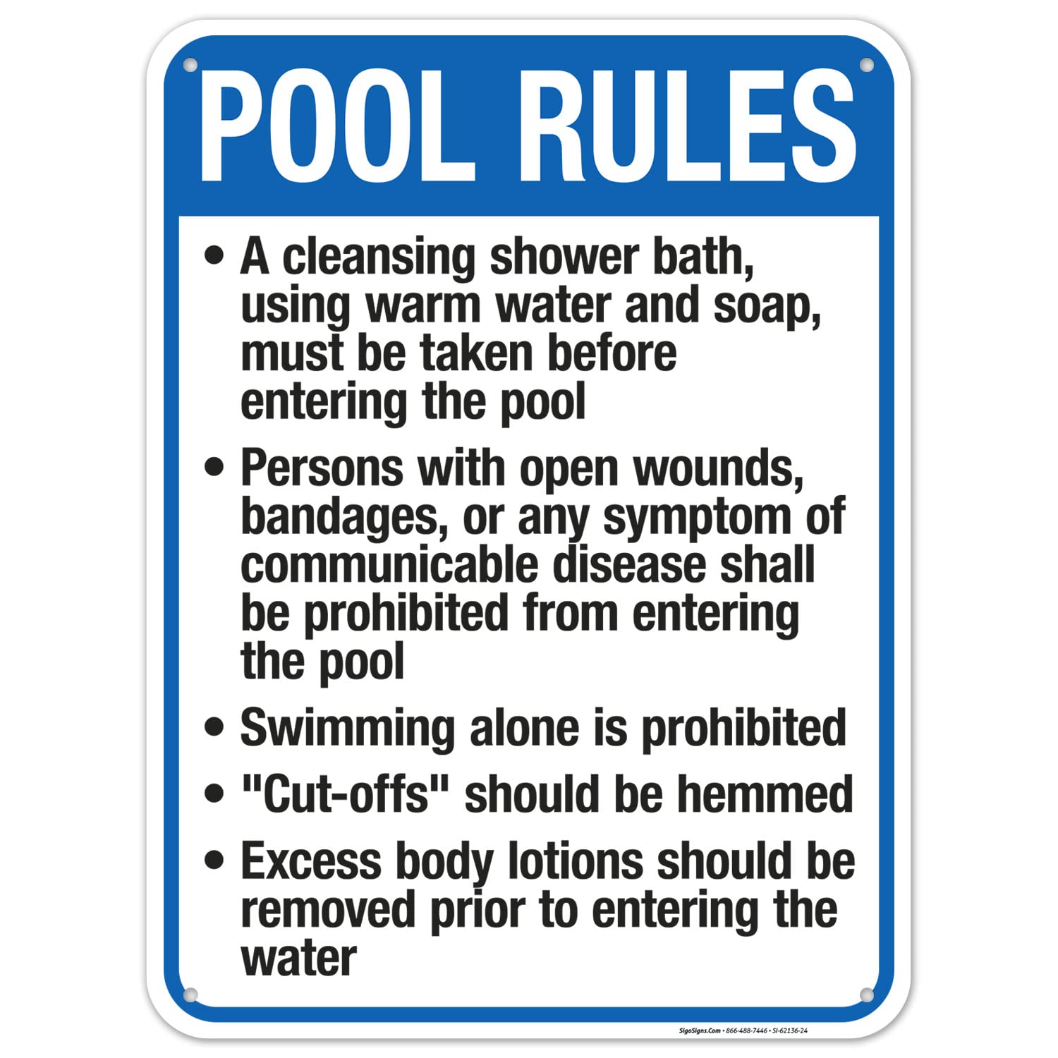 Oklahoma Pool Rules Sign, Complies With State Of Oklahoma Pool Safety Code, (SI-62136) 18x24 Inches, 55 mil thick HDPS (high density polystyrene), Made in USA by Sigo Signs