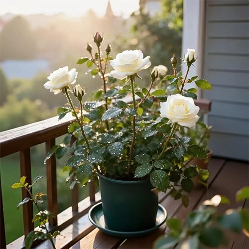 Miniatura 2 de Plántulas de rosas blancas, plantas de rosas en maceta Moonriven, flores blancas puras para jardines elegantes, planta ornamental para interiores y