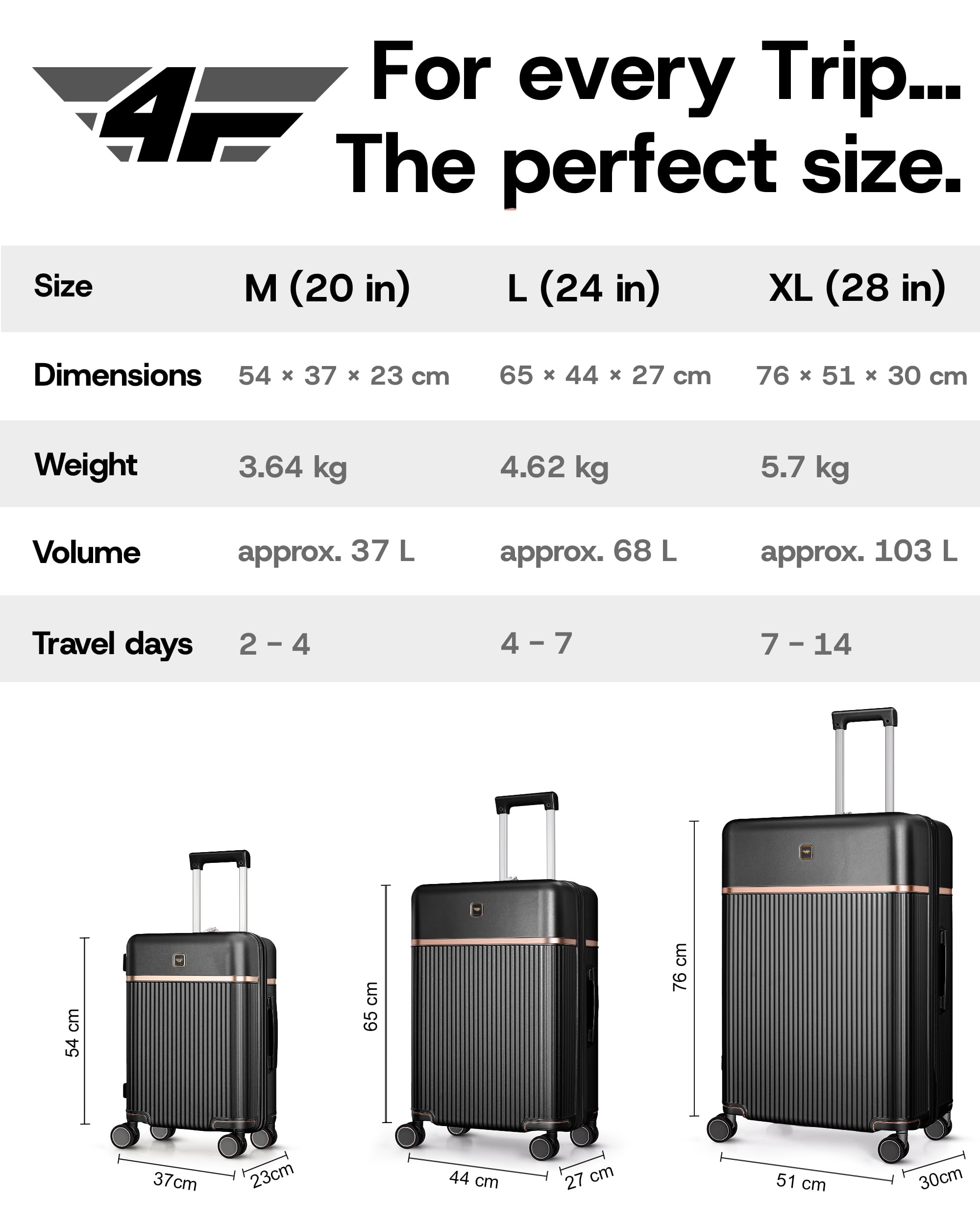 Maleta de Cabina Rígida Premium Ligera M, 54 x 37 x 23 cm, 37L, con Cerradura TSA, Puerto USB-A/C, 4 Ruedas Spinner, Asa Telescópica de Aluminio, Cumple Normas de Aerolíneas