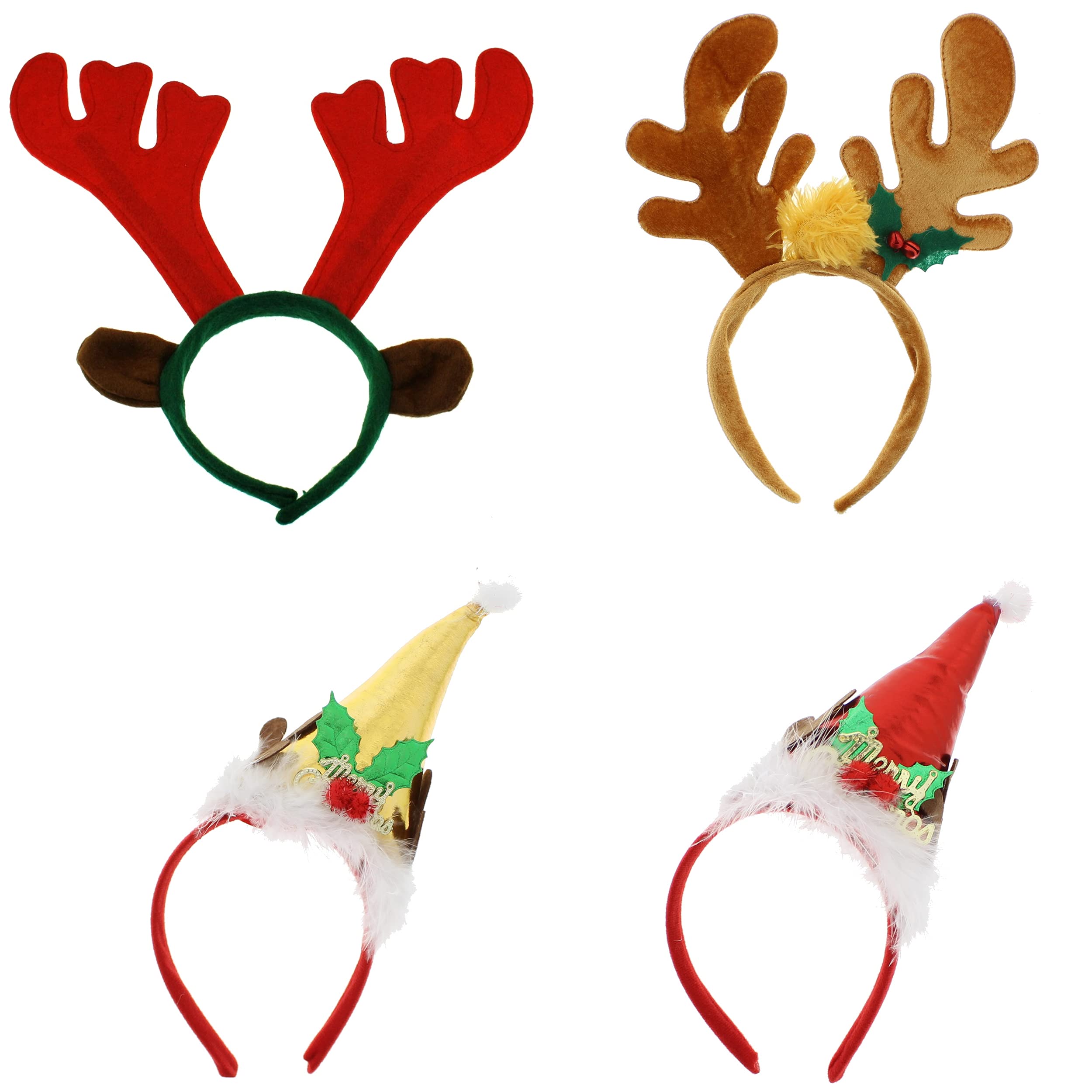 Zac's Alter Ego Pack of 4 Christmas Holiday Headbands, Assorted Festive Head Boppers