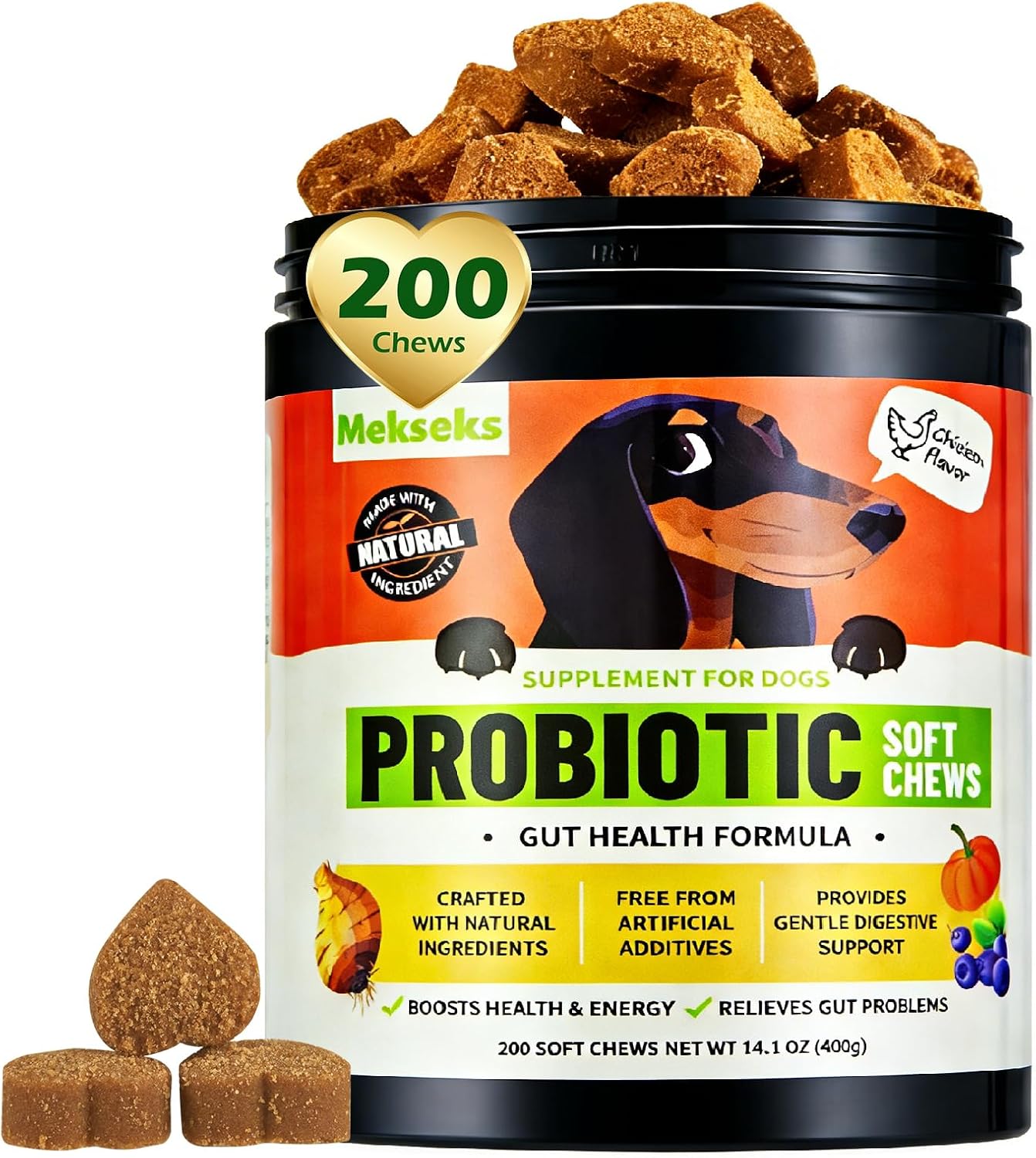 Dog Probiotic Soft Chews 200, Support Gut Health, Immunity, Diarrhea Gas Relief Digestive Balance, Relieve Itchy Skin, with Pumpkin Blueberry, 6 Digestive Enzymes, 4 Prebiotics, 6 Probiotics for Dogs